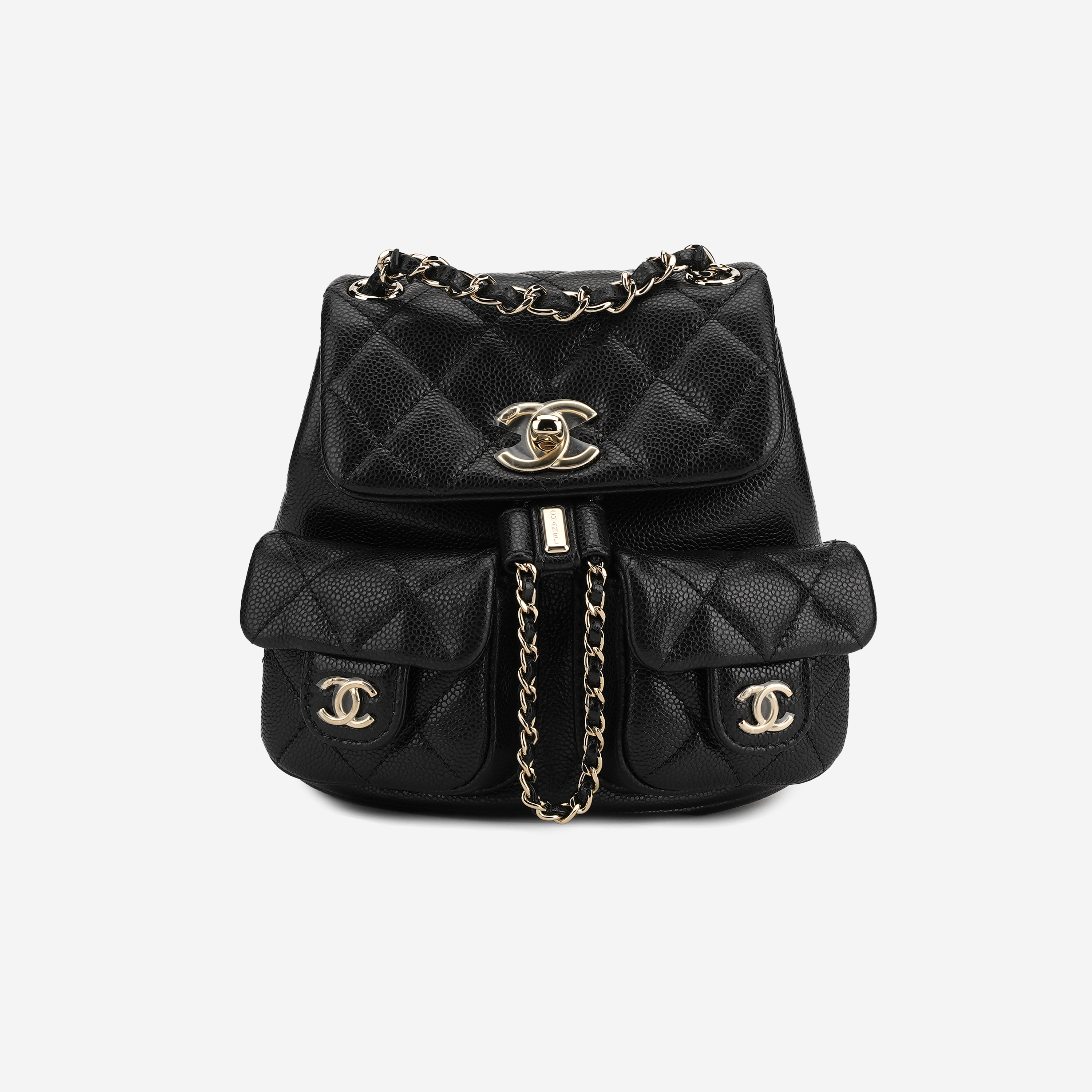 Chanel Small Backpack Grained Shiny Calfskin & Gold Black