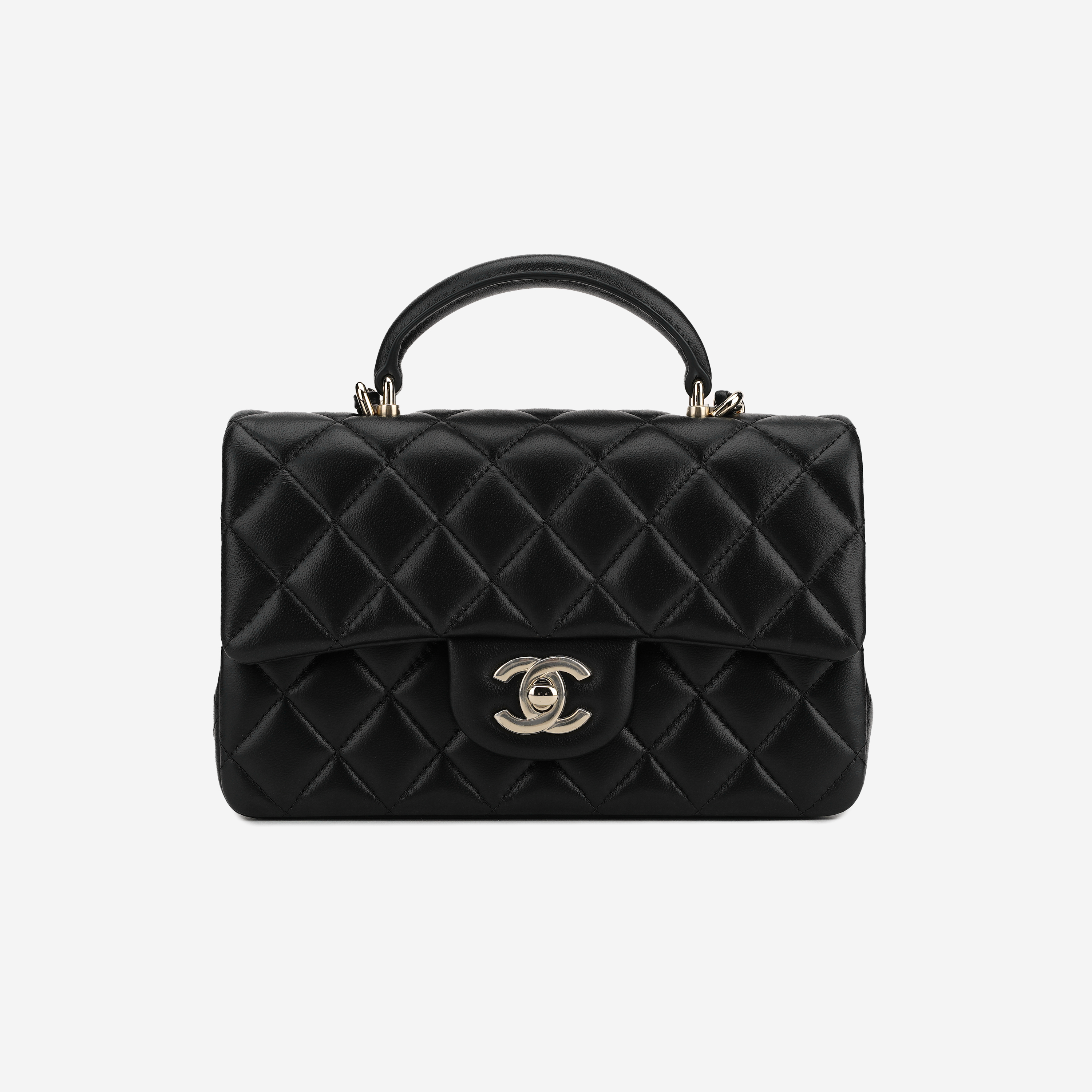 Chanel Mini Flap Bag with Top Handle Lambskin & Gold Black