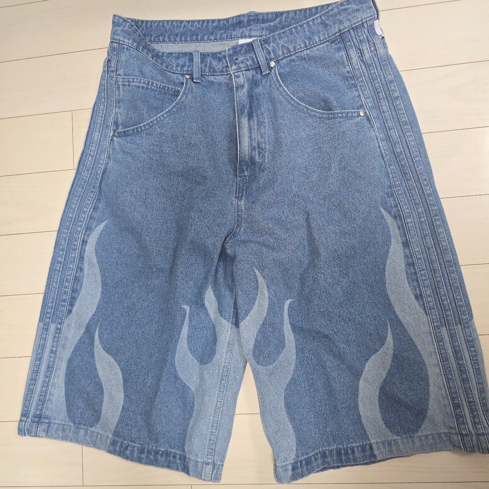 Adidas Flames Denim Shorts Blue - KR Sizing 착용 스타일