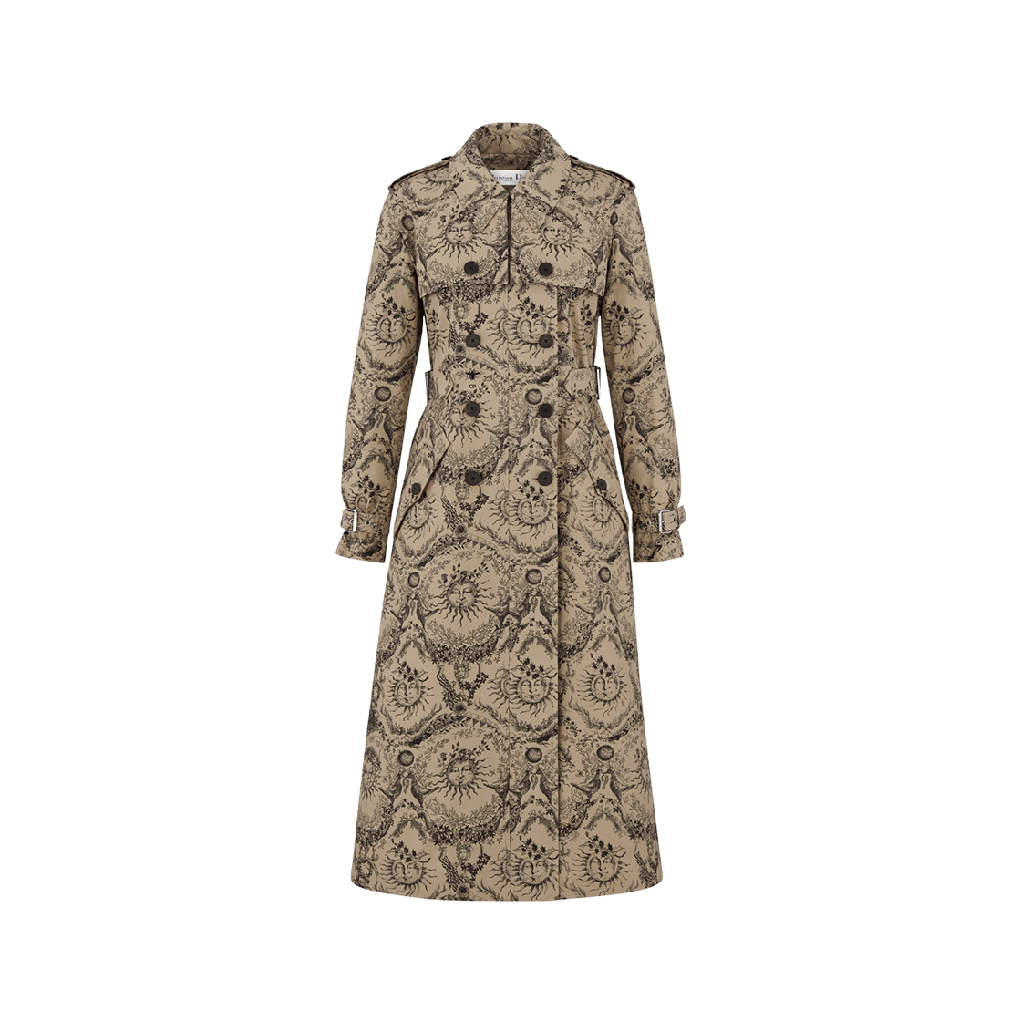 (W) Dior Trench Coat Beige Black Gabardine Toile Soleil Motif 상세 이미지 1