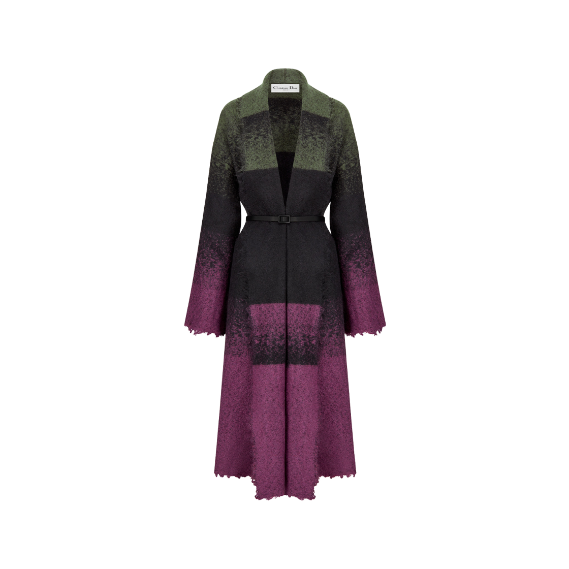 (W) Dior Belted Coat With Scarf Collar Deep Fuchsia Green Technical Wool Felt Tie Motif 상세 이미지 1