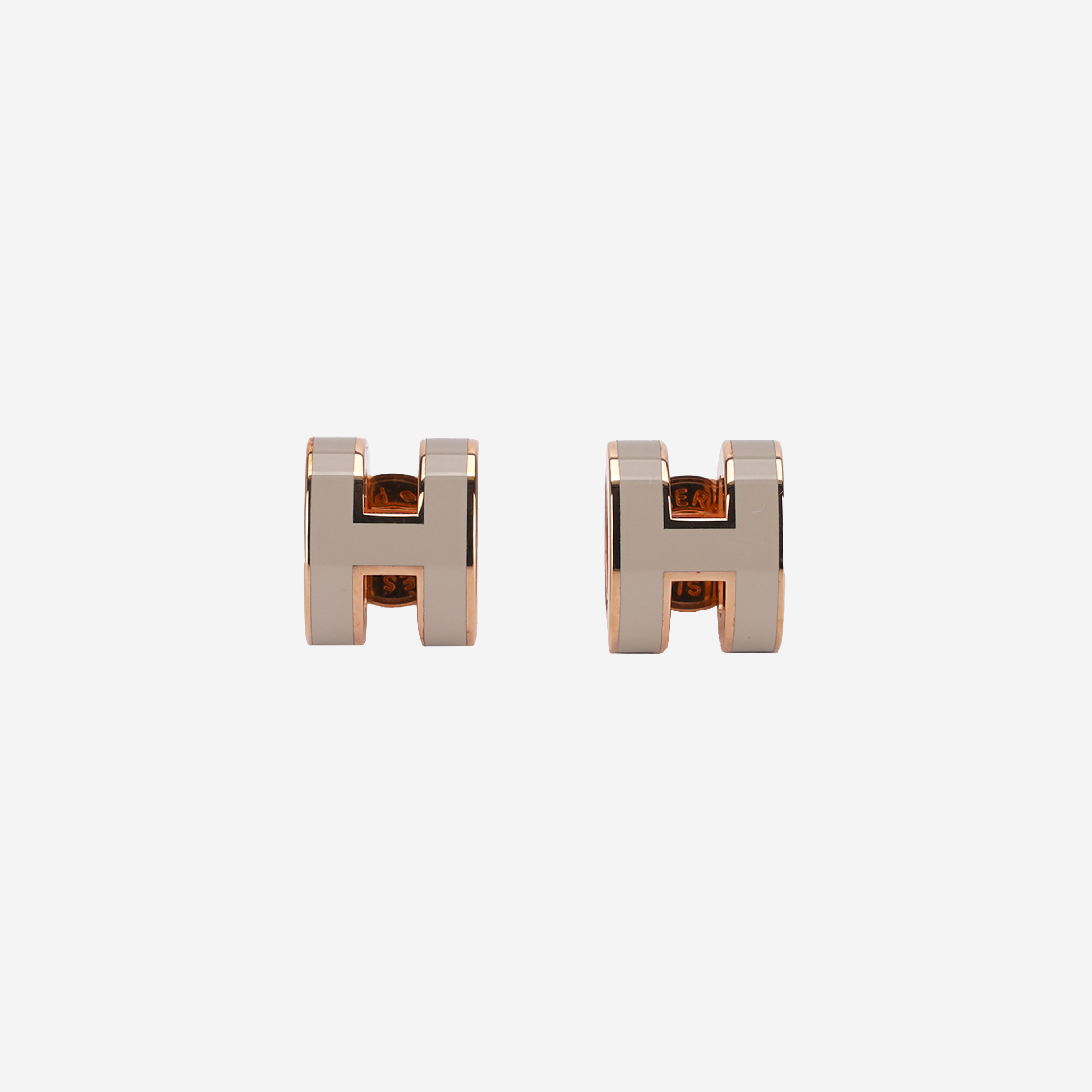 (W) Hermes Mini Pop H Earrings Rose Gold & Marron Glace