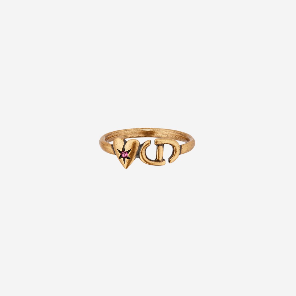 (W) Dior Lucky Charms Ring Antique Gold-Finish Metal and Pink Crystal 상세 이미지 1