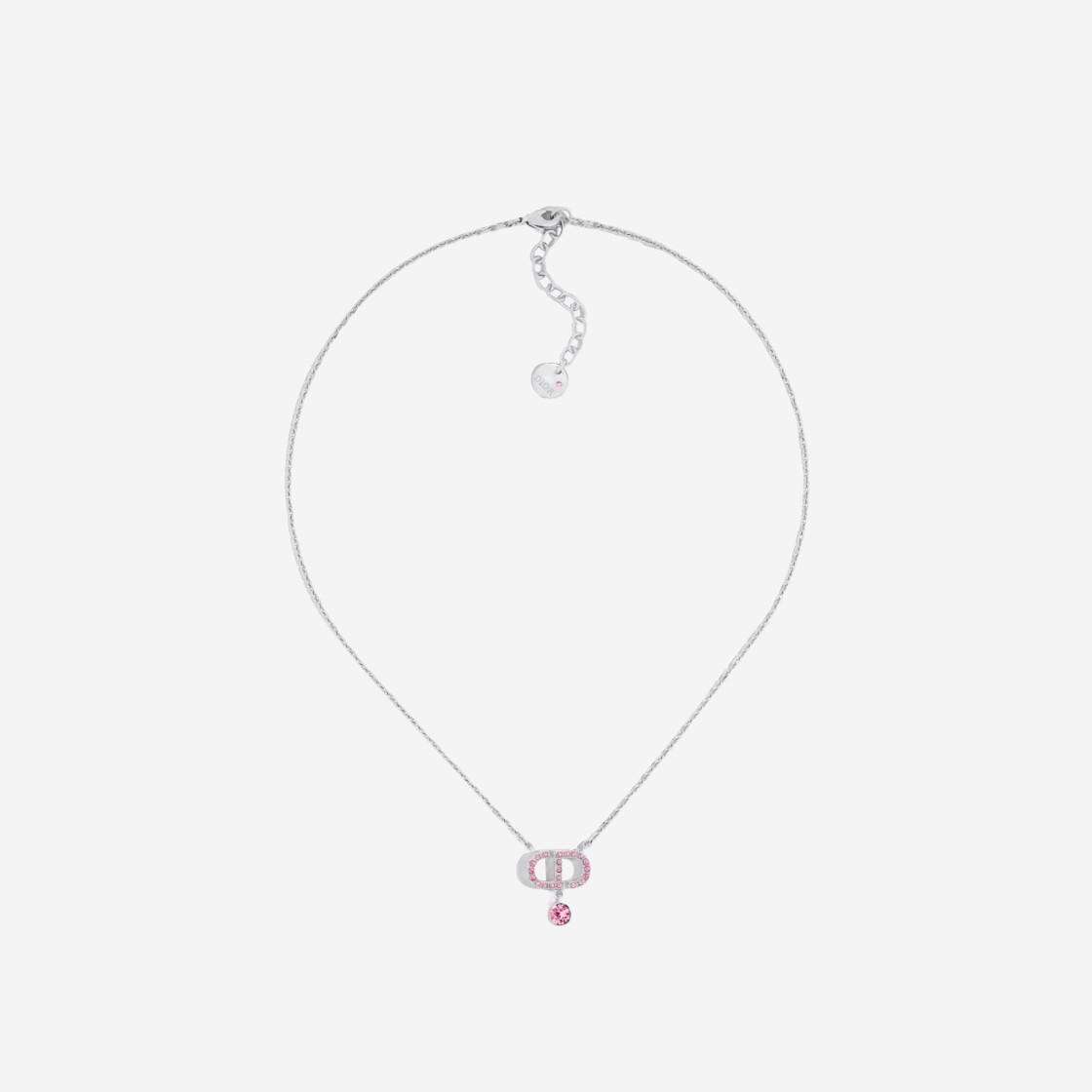 (W) Dior Petit Cd Necklace Palladium Finish Metal Pink Crystal 상세 이미지 1