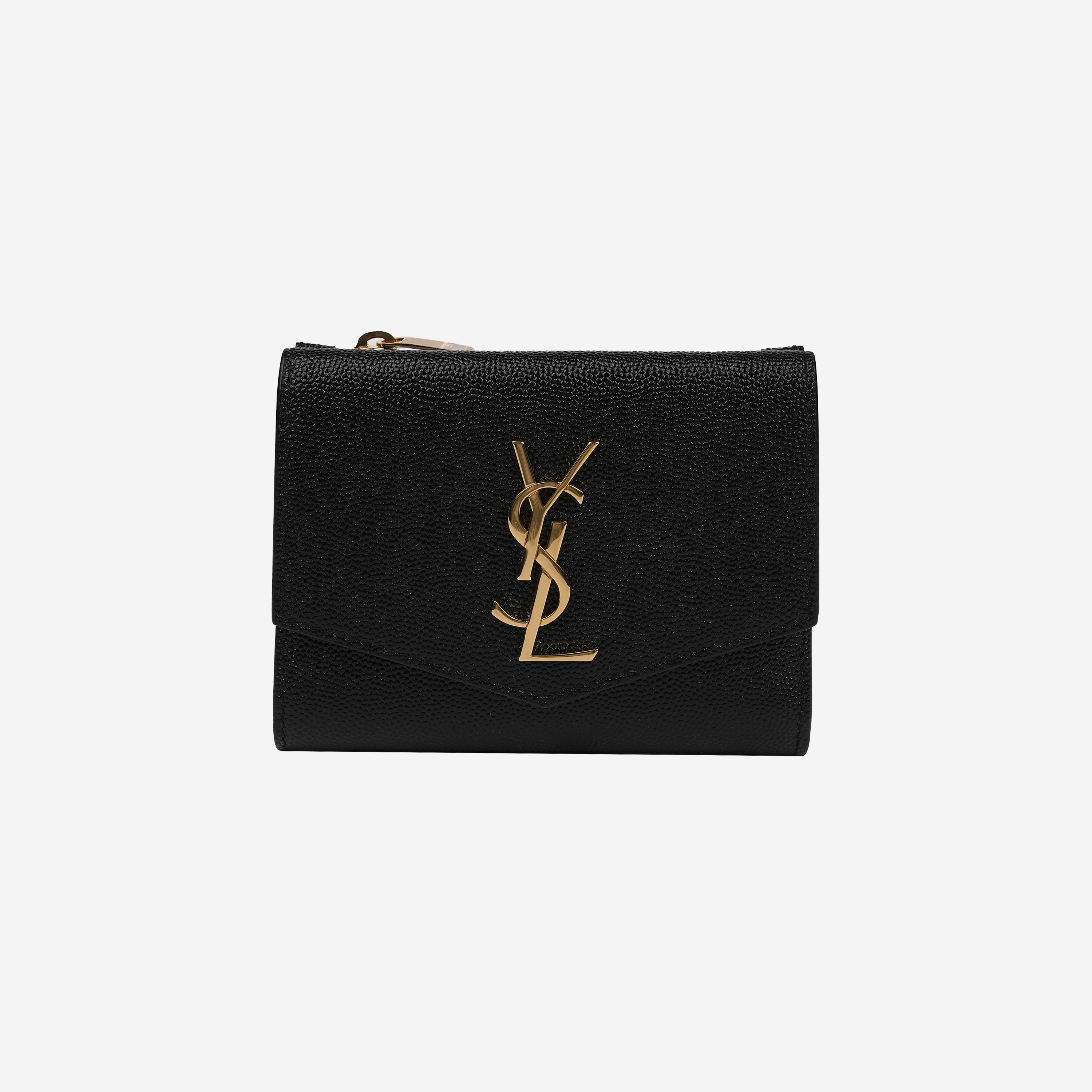 Saint Laurent Uptown Compact Wallet in Grain De Poudre Embossed Leather Black