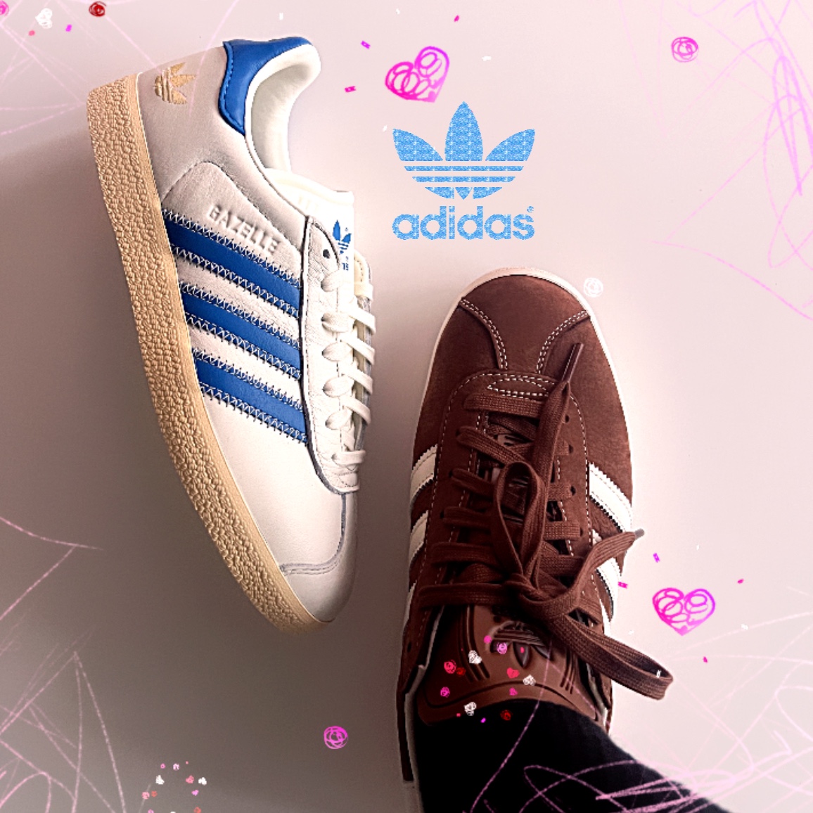 Adidas Gazelle 85 Preloved Brown Chalk White, Adidas x Shoe Palace Originals Gazelle 85 SMU Bold Blue 착용 스타일