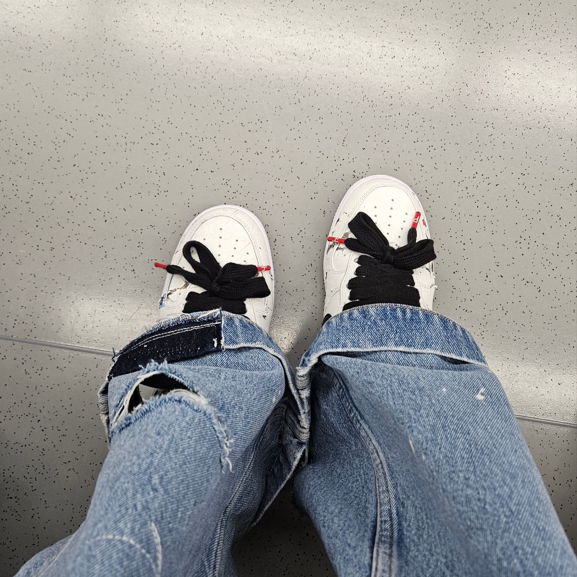 Nike x Peaceminusone Air Force 1 Low Para-Noise 2.0, Zara x Ader Error Patchwork Jeans Blue 착용 스타일