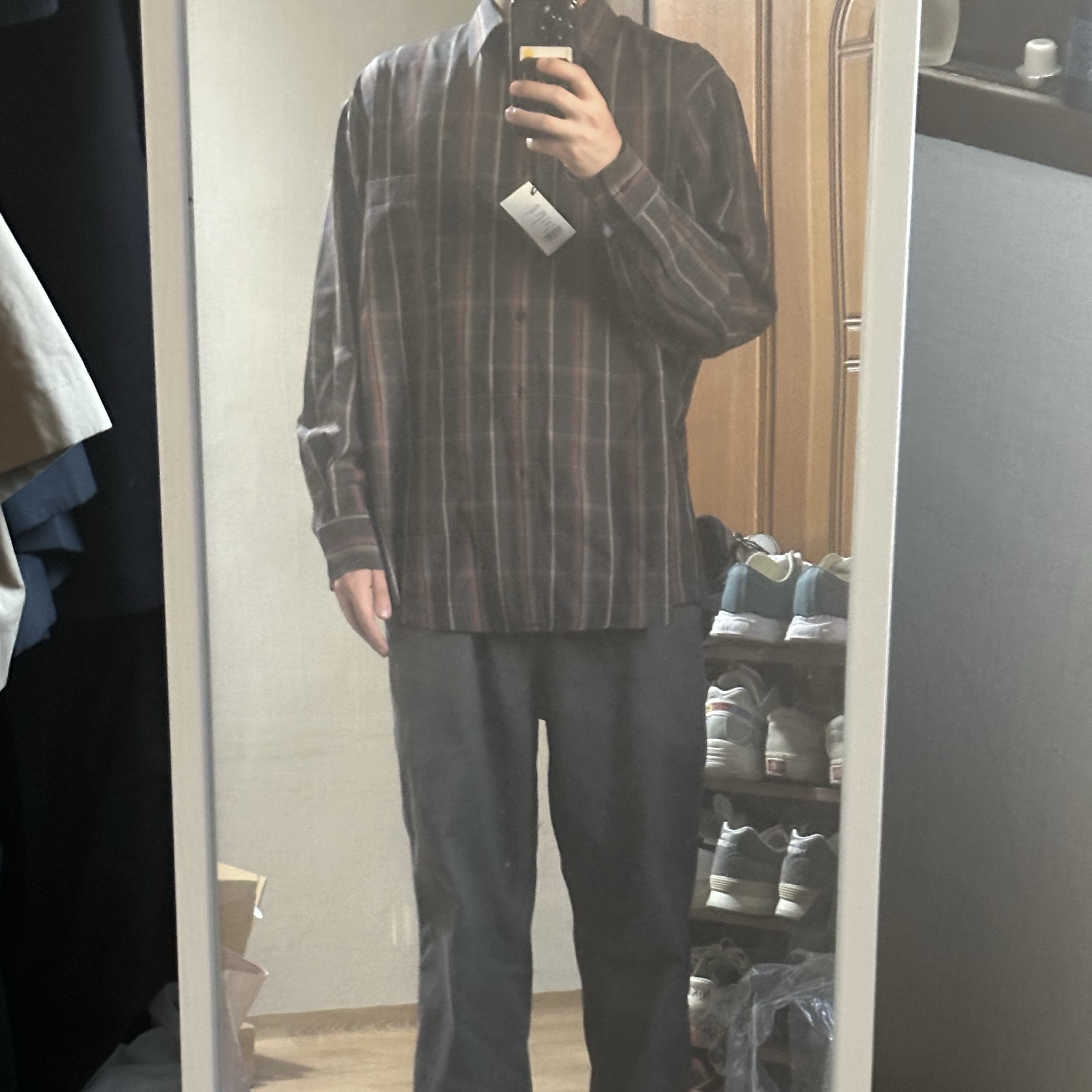 Auralee Super Light Wool Check Shirt Dark Brown 착용 스타일