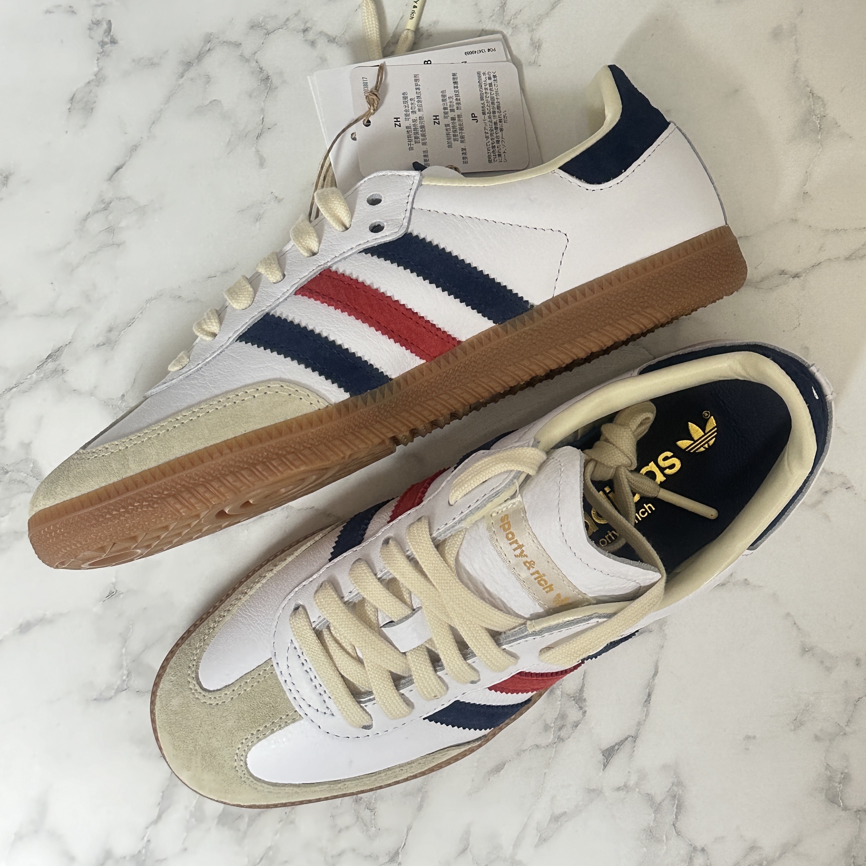 Adidas x Sporty & Rich Samba OG Cloud White Night Indigo 착용 스타일