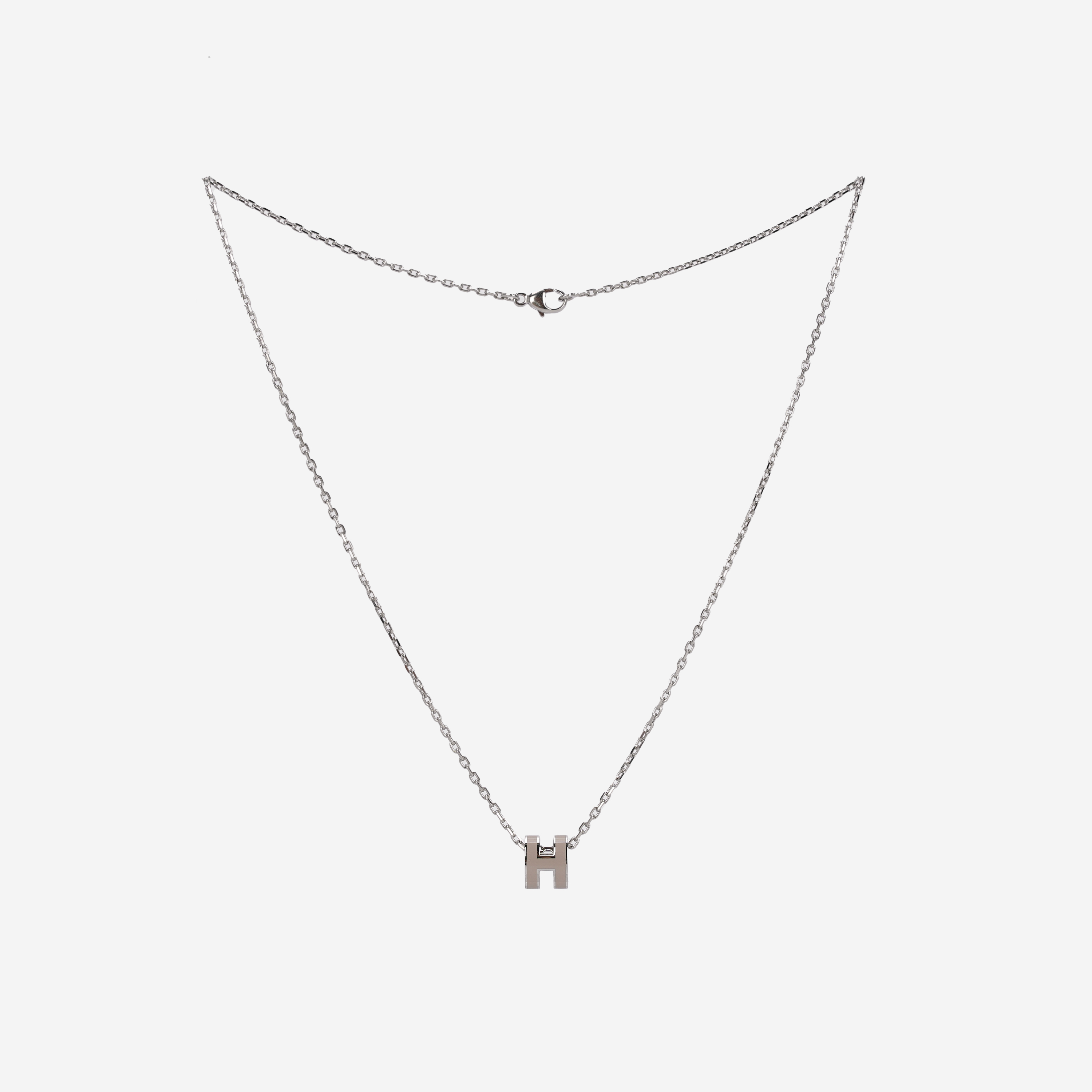 (W) Hermes Mini Pop H Pendant Palladium & Marron Glace