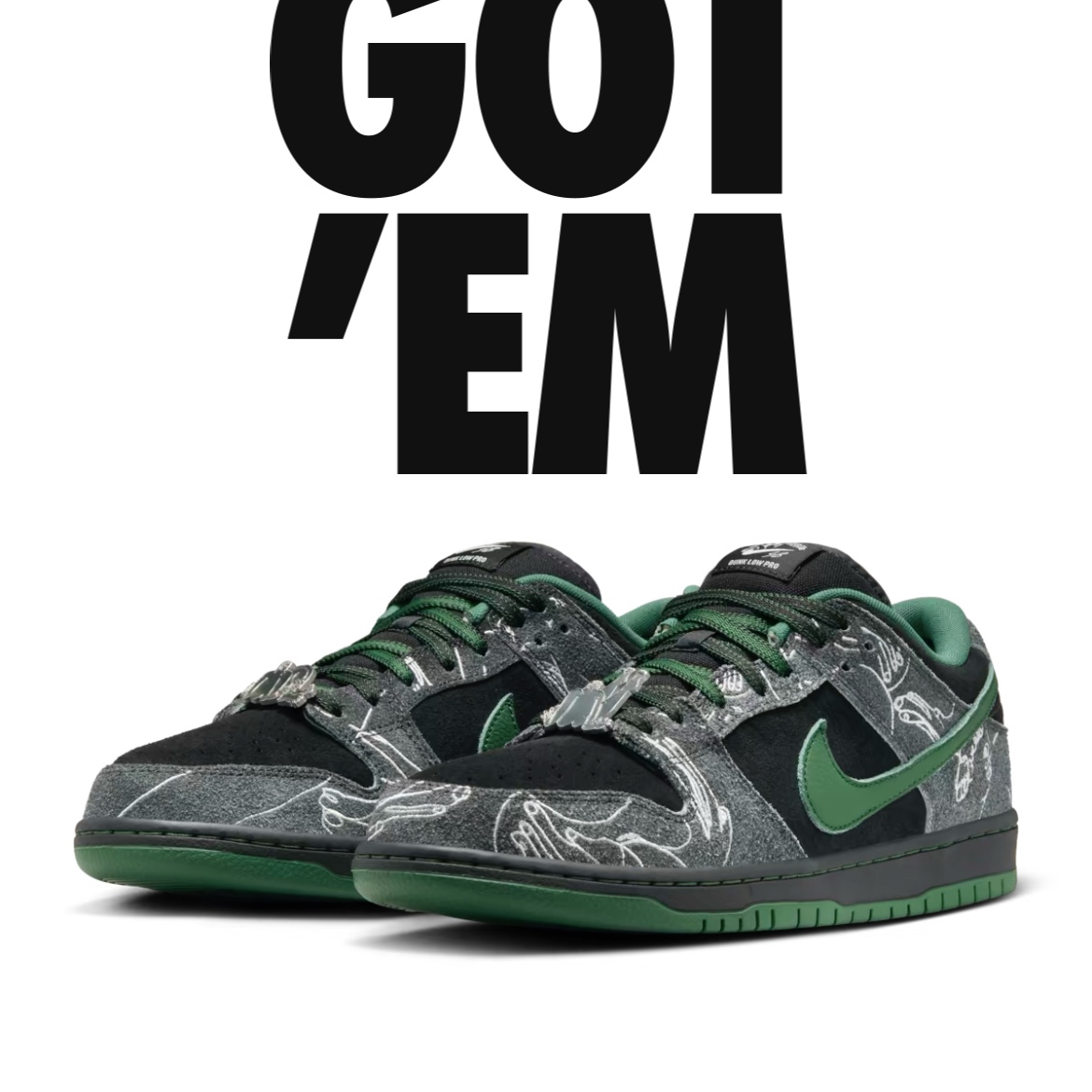 Nike x There SB Dunk Low Pro Anthracite and Gorge Green 착용 스타일
