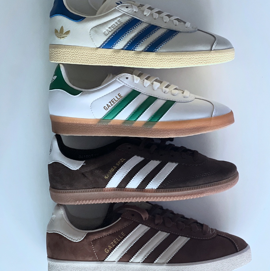 Adidas Samba Deco Spezial Brown Cloud White, Adidas Gazelle 85 Preloved Brown Chalk White 착용 스타일
