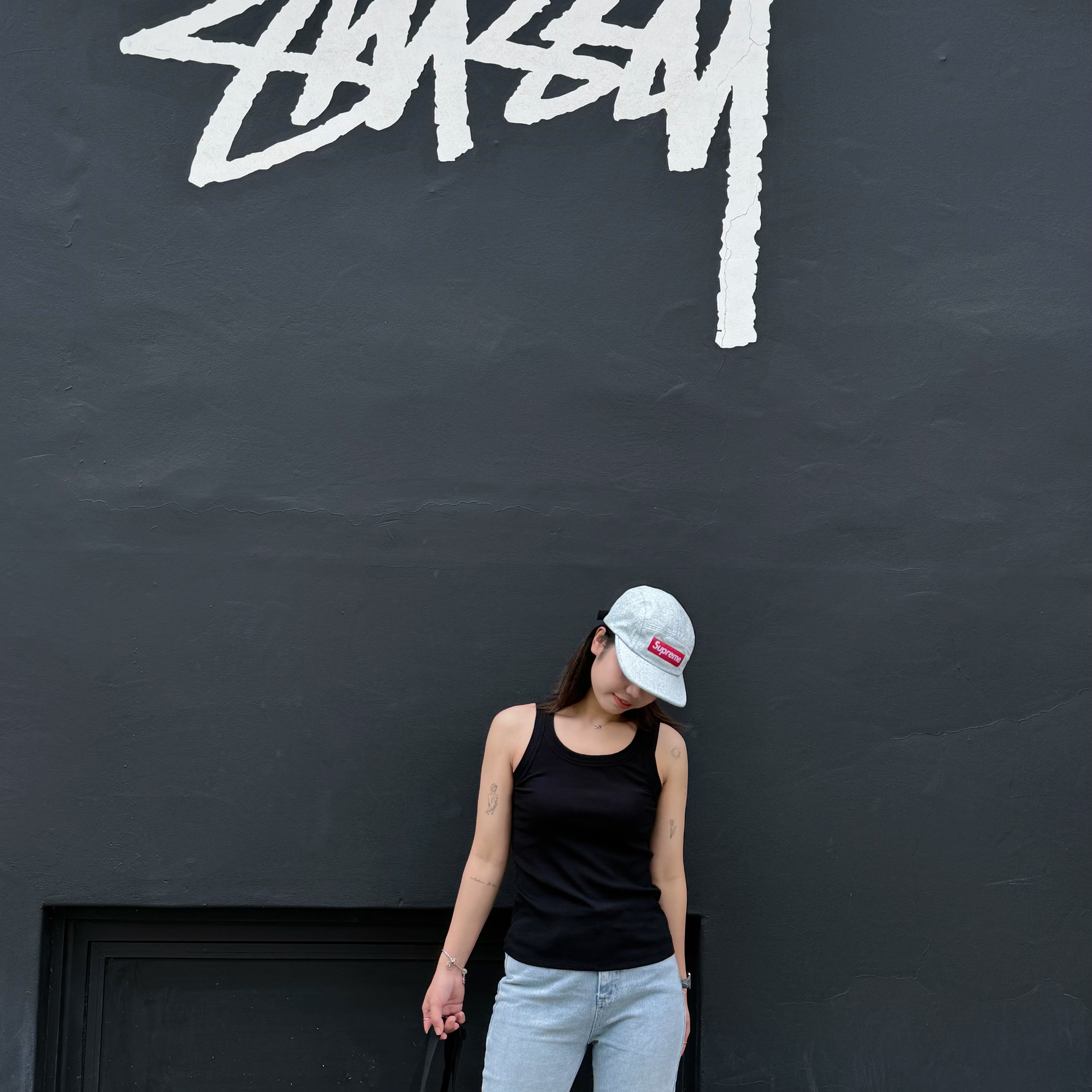 Supreme Coated Denim Camp Cap White - 24SS 착용 스타일