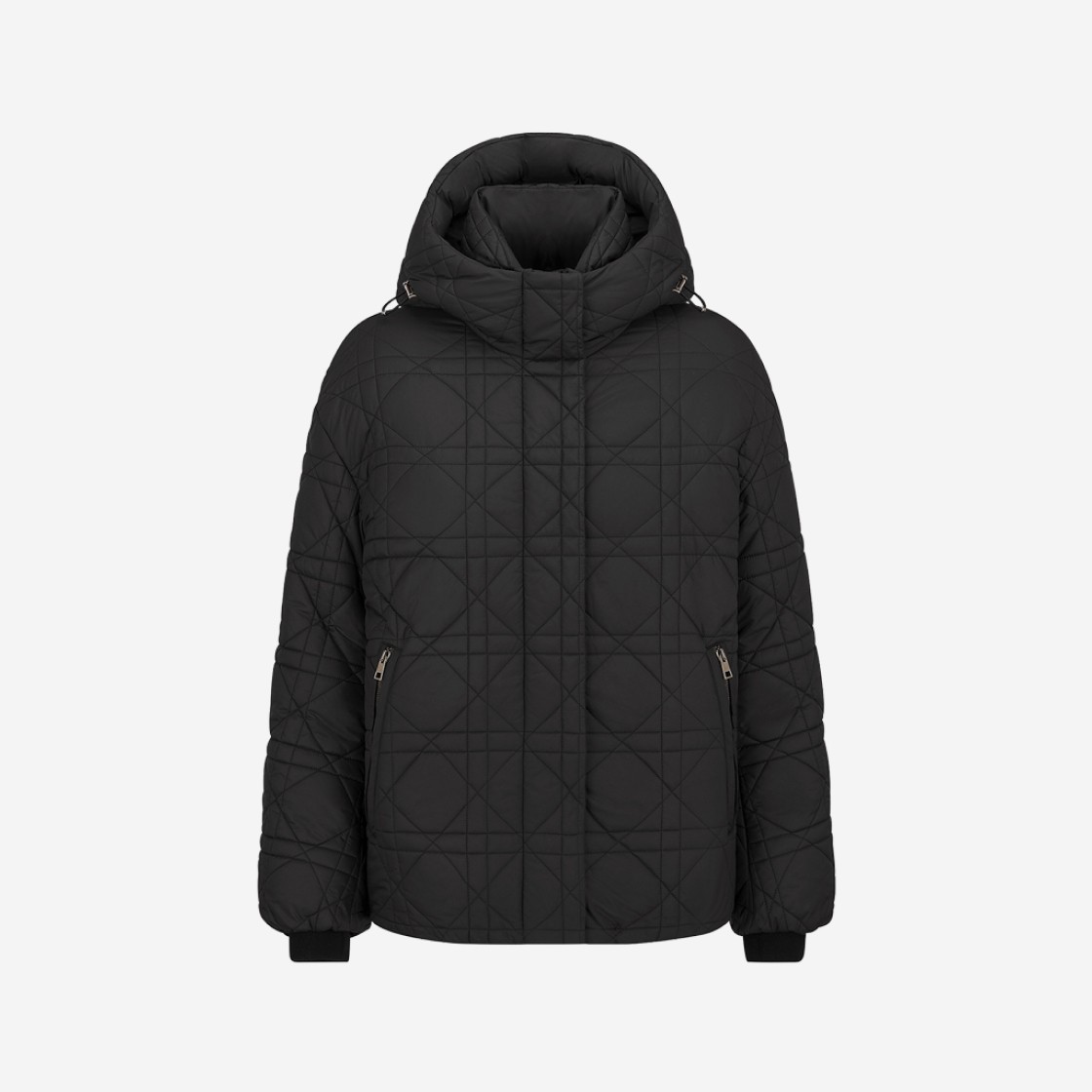 (W) Dioralps Macrocannage Hooded Puffer Jacket Black Quilted Technical Taffeta 상세 이미지 1