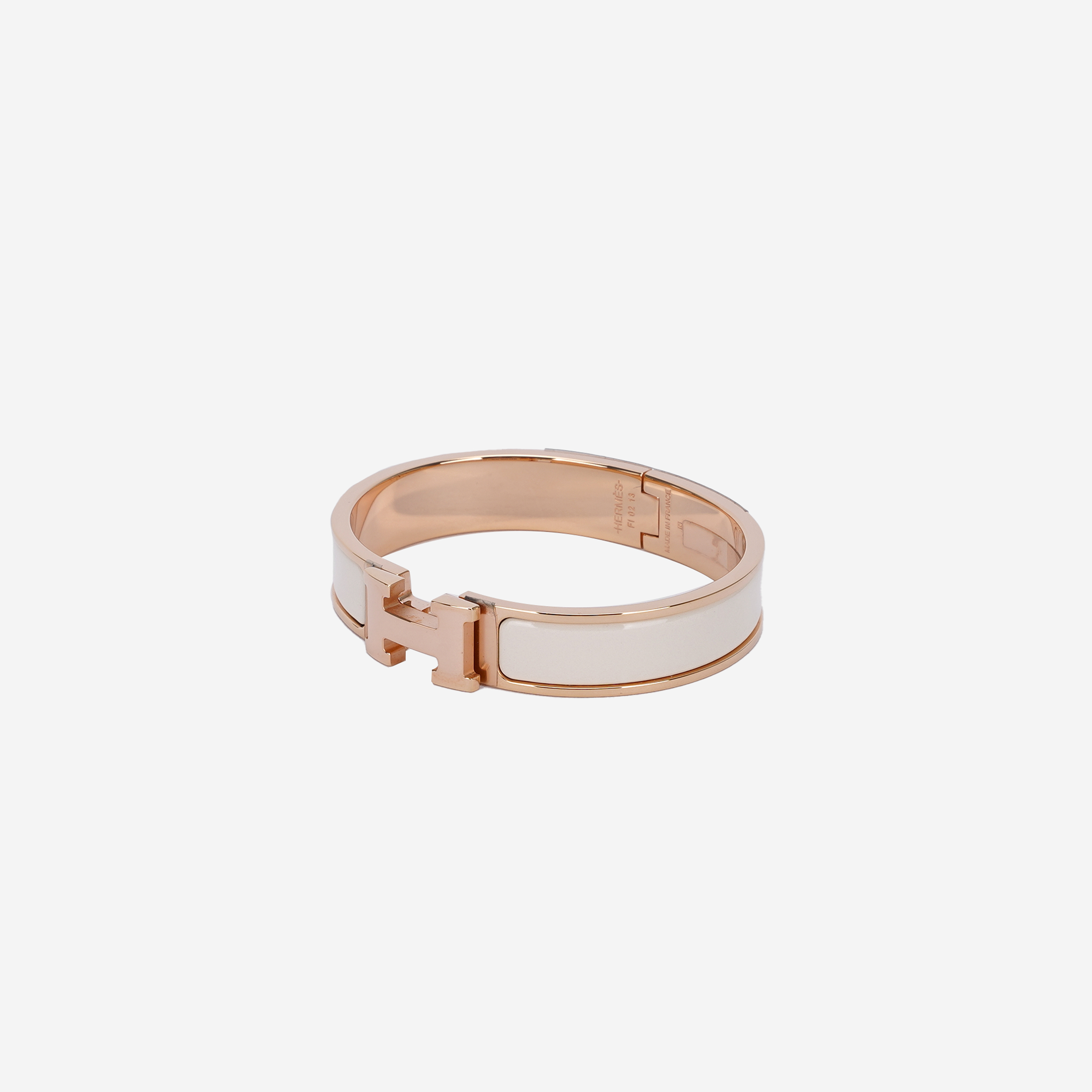 (W) Hermes Clic H Bracelet Rose Gold & Creme