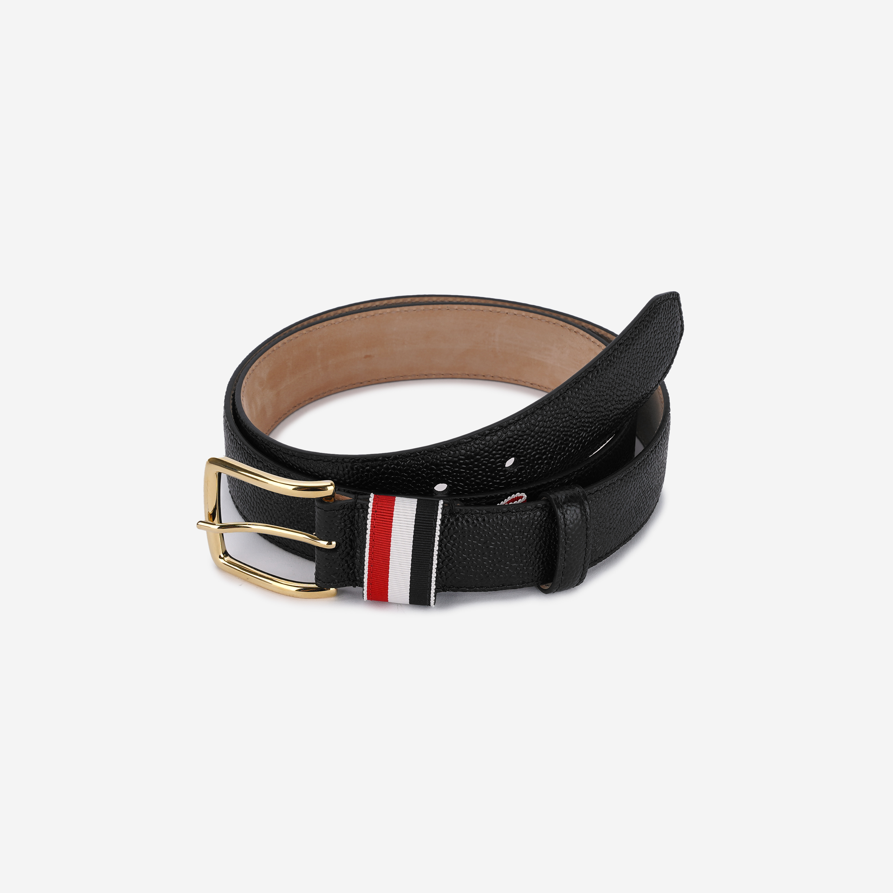 Thom Browne Calfskin Pebbled Leather Belt Black