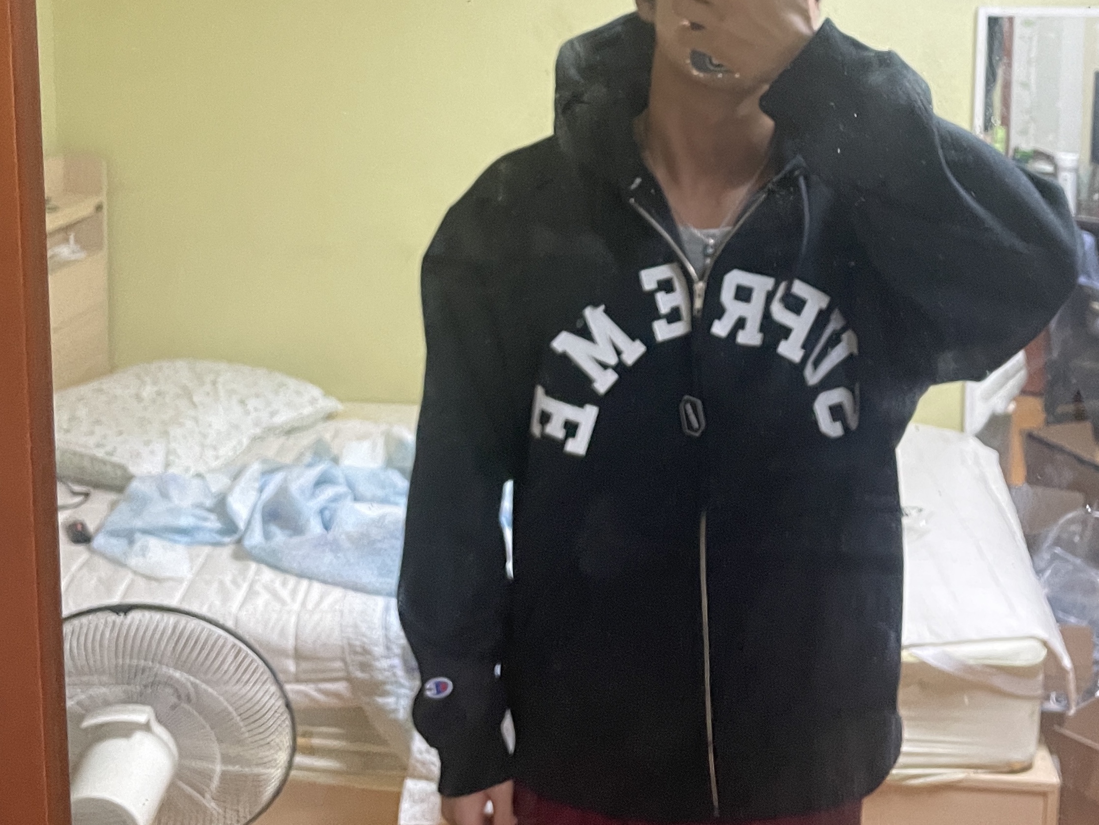 Supreme x Champion Zip Up Hooded Sweatshirt Black - 24SS 착용 스타일