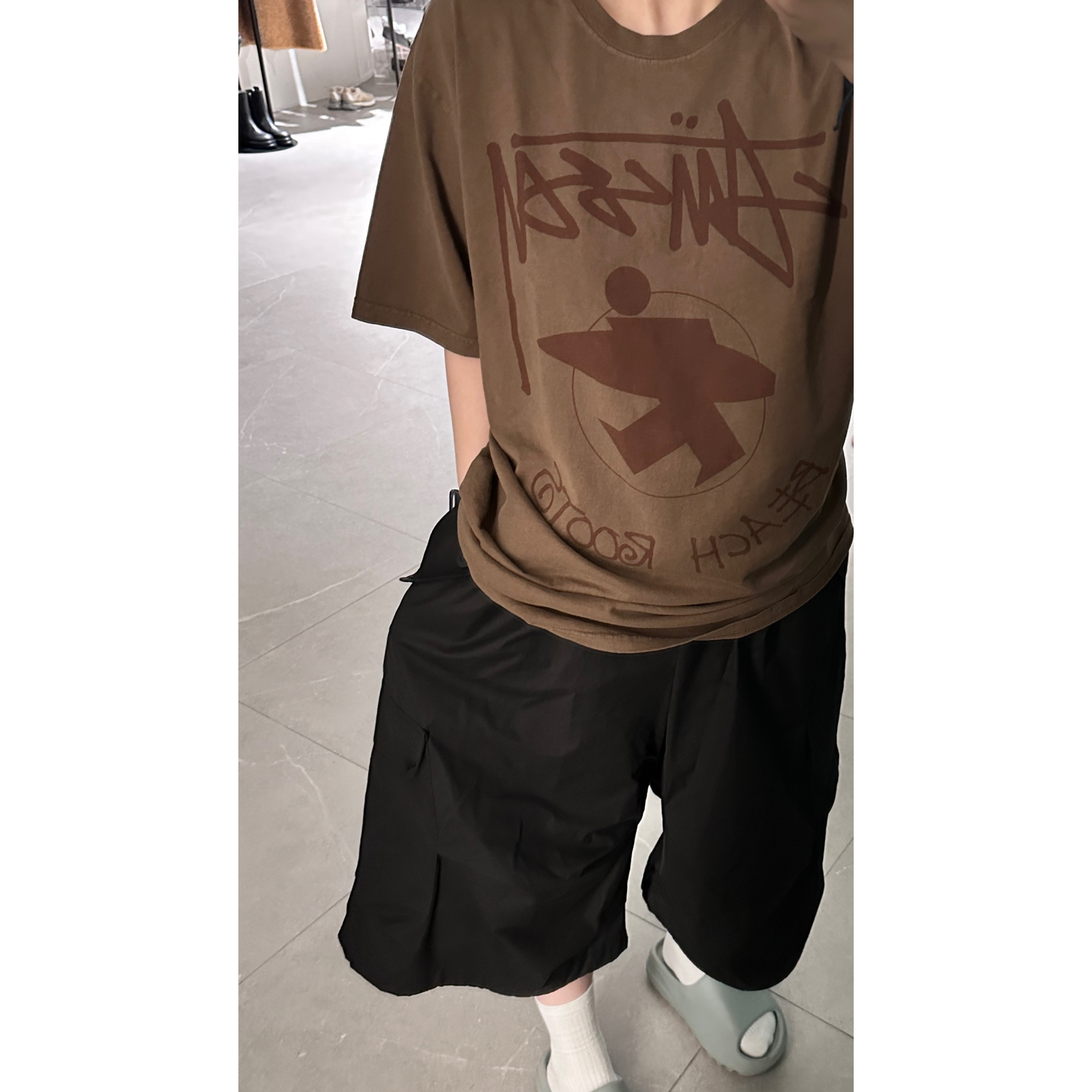 Stussy Beach Roots Pigment Dyed T-Shirt Brown, Adidas Yeezy Slide Salt 착용 스타일