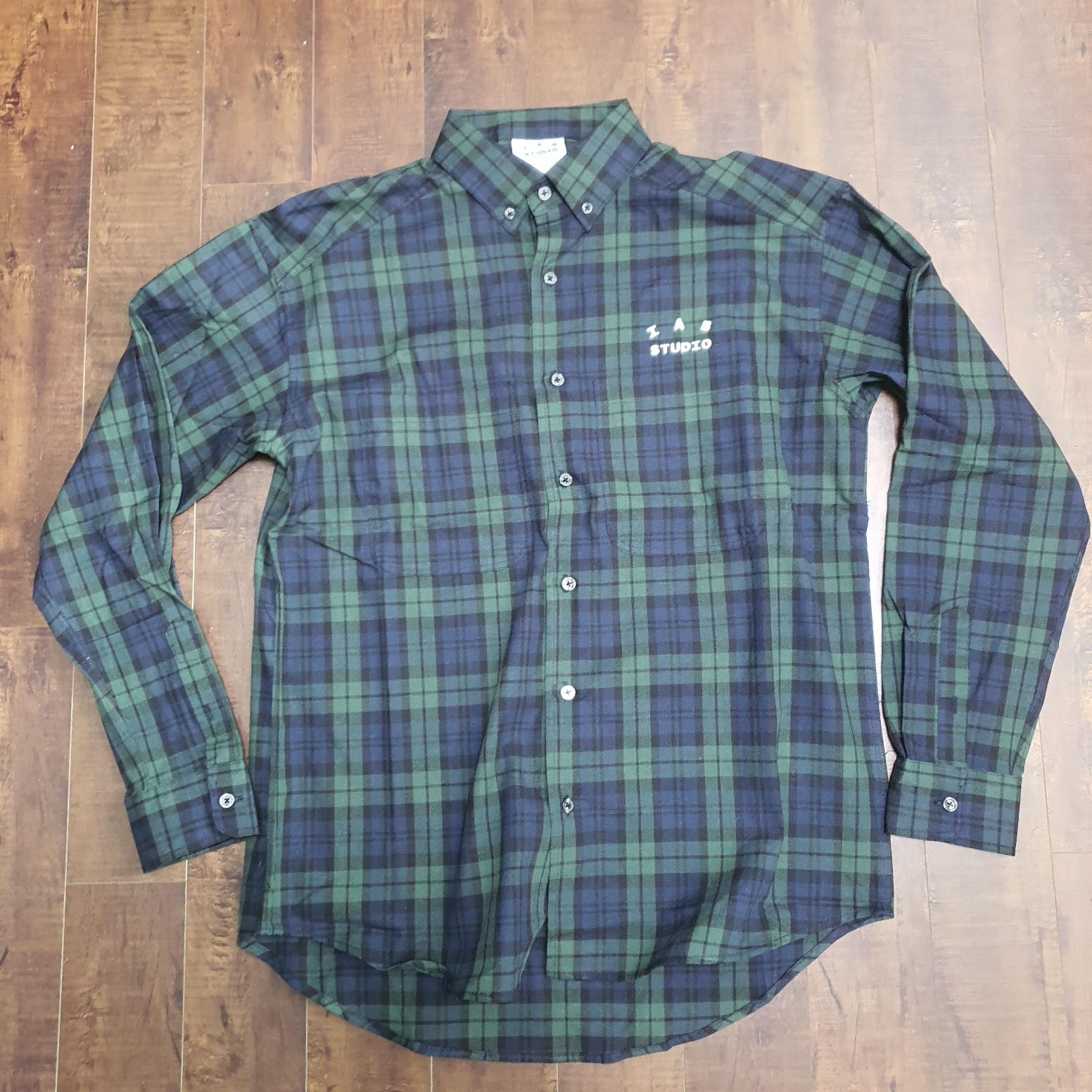 IAB Studio Blackwatch Tartan Shirt Blue Green 착용 스타일