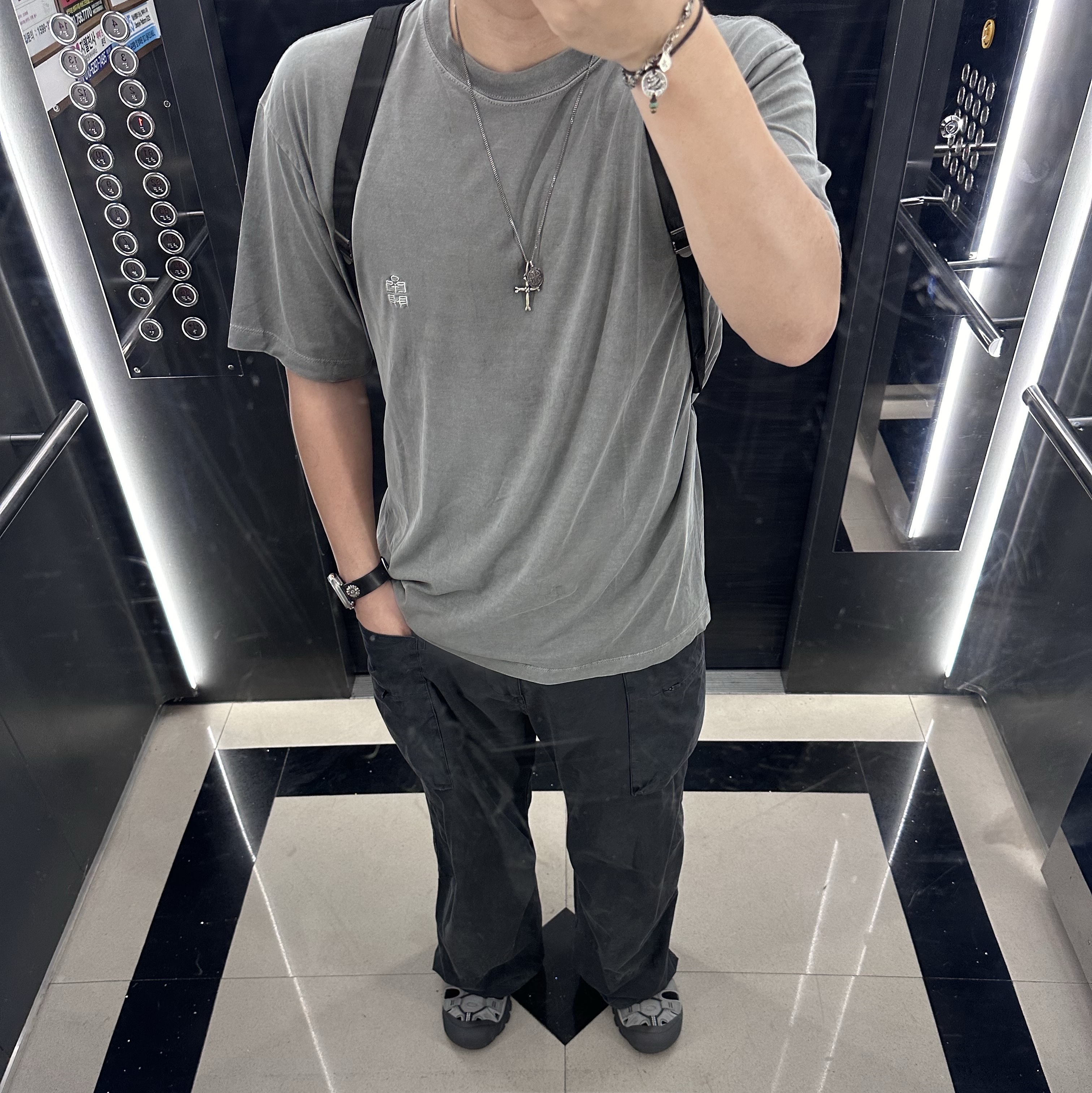 Polyteru Human Index Human Regular 1/2 T-Shirt Dyed Gray, (W) Keen Newport H2 Grey Smoke Blue 착용 스타일