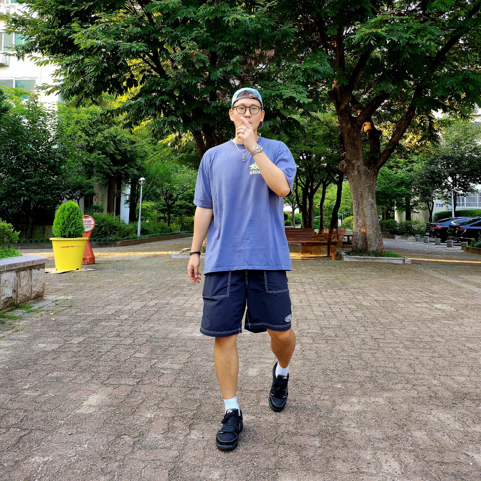 Stussy Surfwalk Pigment Dyed T-Shirt Indigo, Supreme Nylon Painter Short Black - 24SS 착용 스타일 - 1