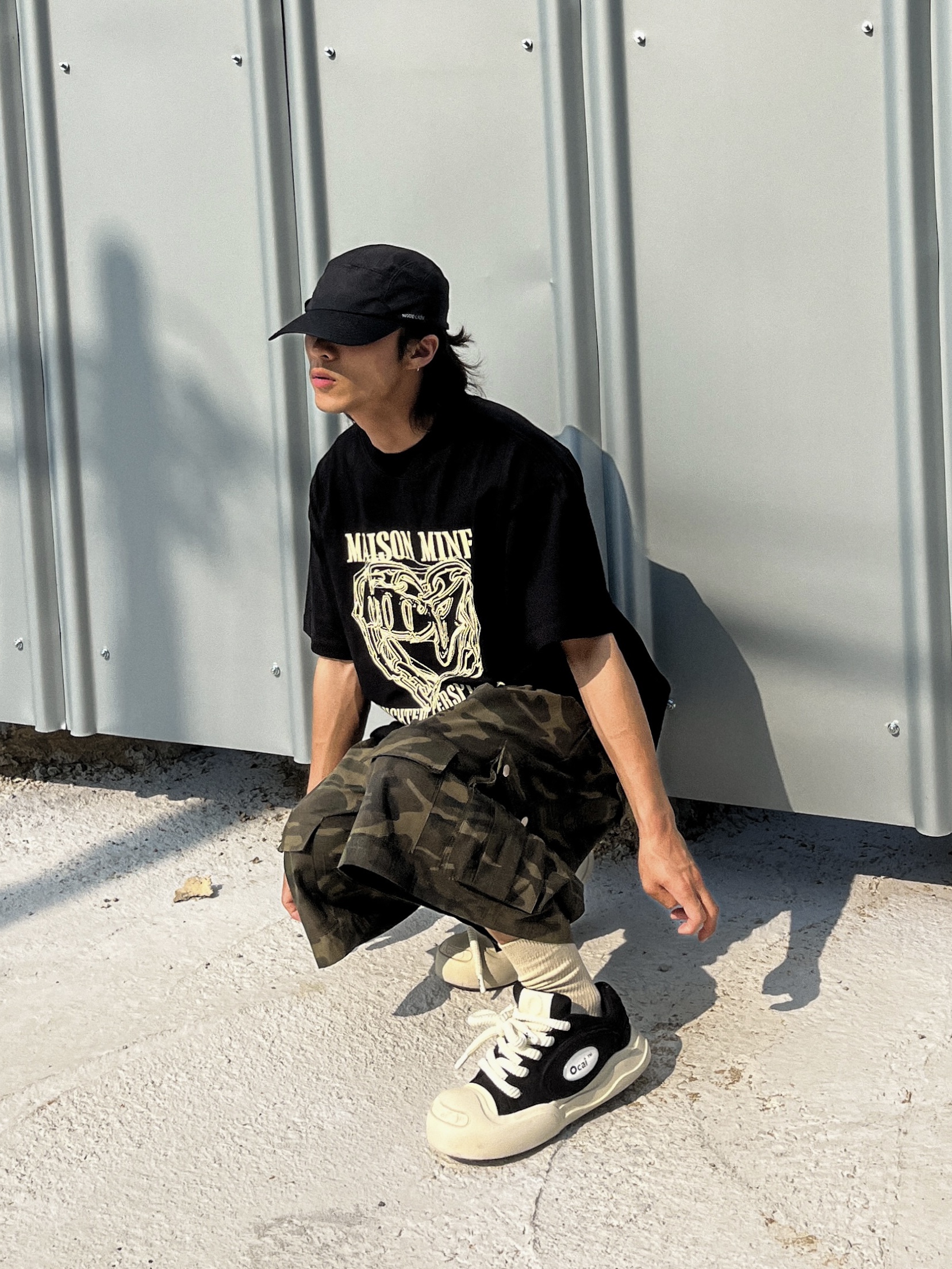 Millo Archive Vintage Washed Cargo Bermuda Pants Camo Brown 착용 스타일 - 3