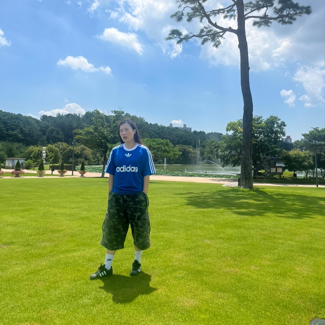 Adidas Adicolor T-Shirt Blue Bird White - KR Sizing 착용 스타일 - 1