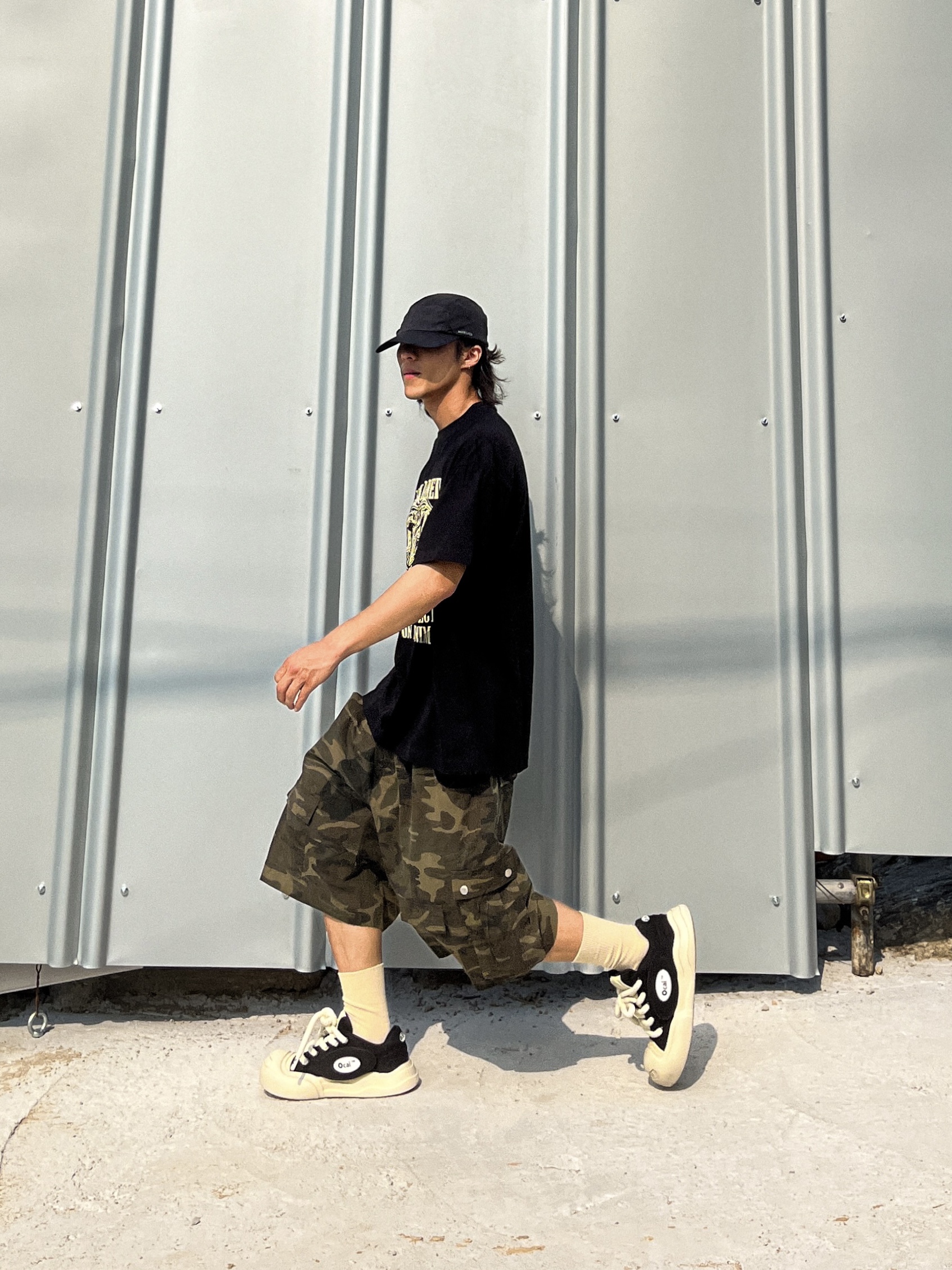 Millo Archive Vintage Washed Cargo Bermuda Pants Camo Brown 착용 스타일 - 1