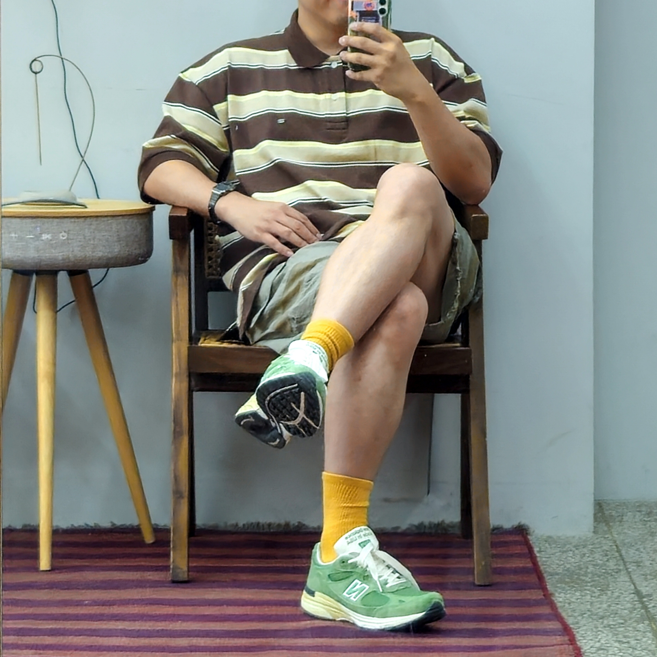 New Balance 993 Made in USA Chive Sea Salt 착용 스타일 - 2