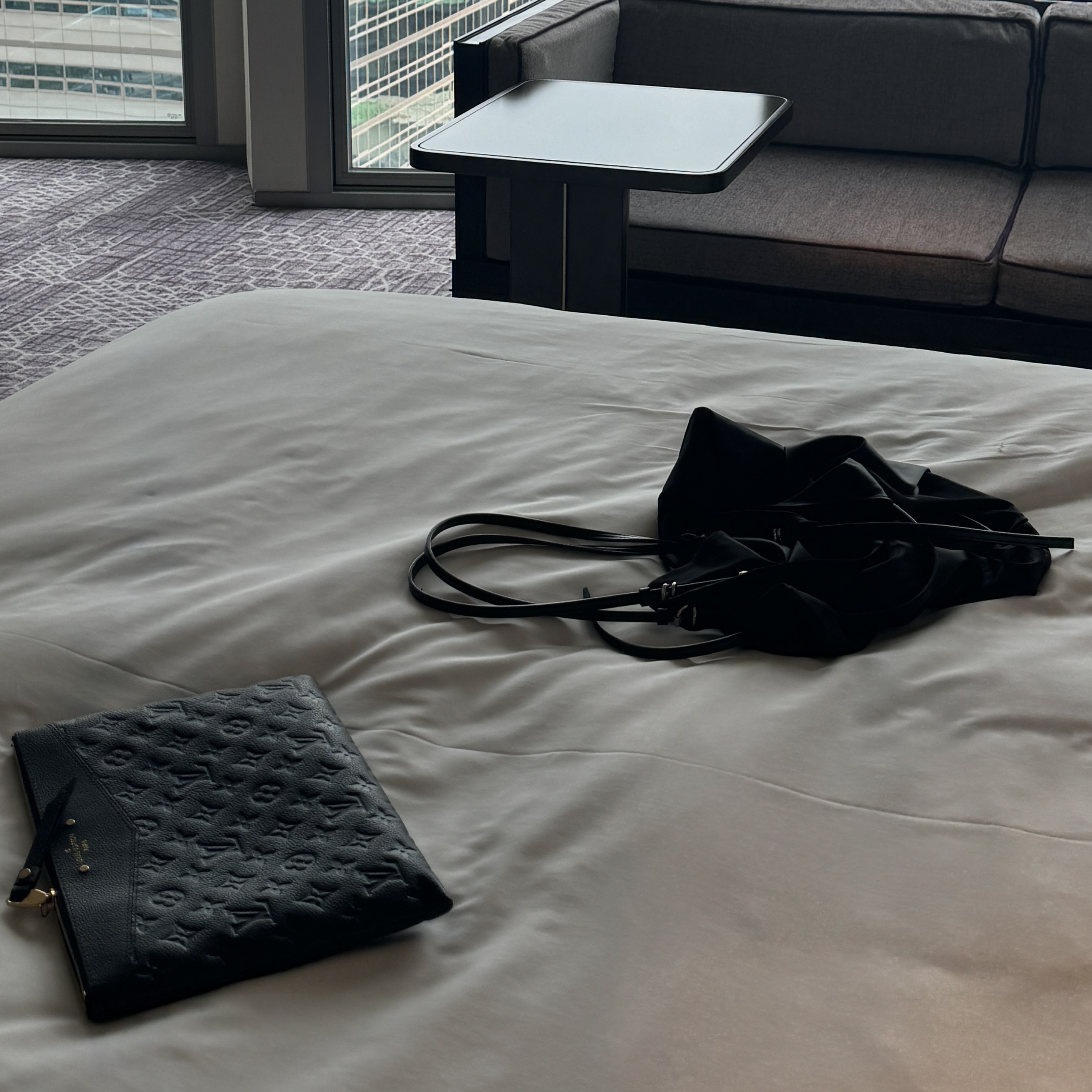 Zara Satin Tote Bag Black, Louis Vuitton Daily Pouch Monogram Empreinte Black 착용 스타일