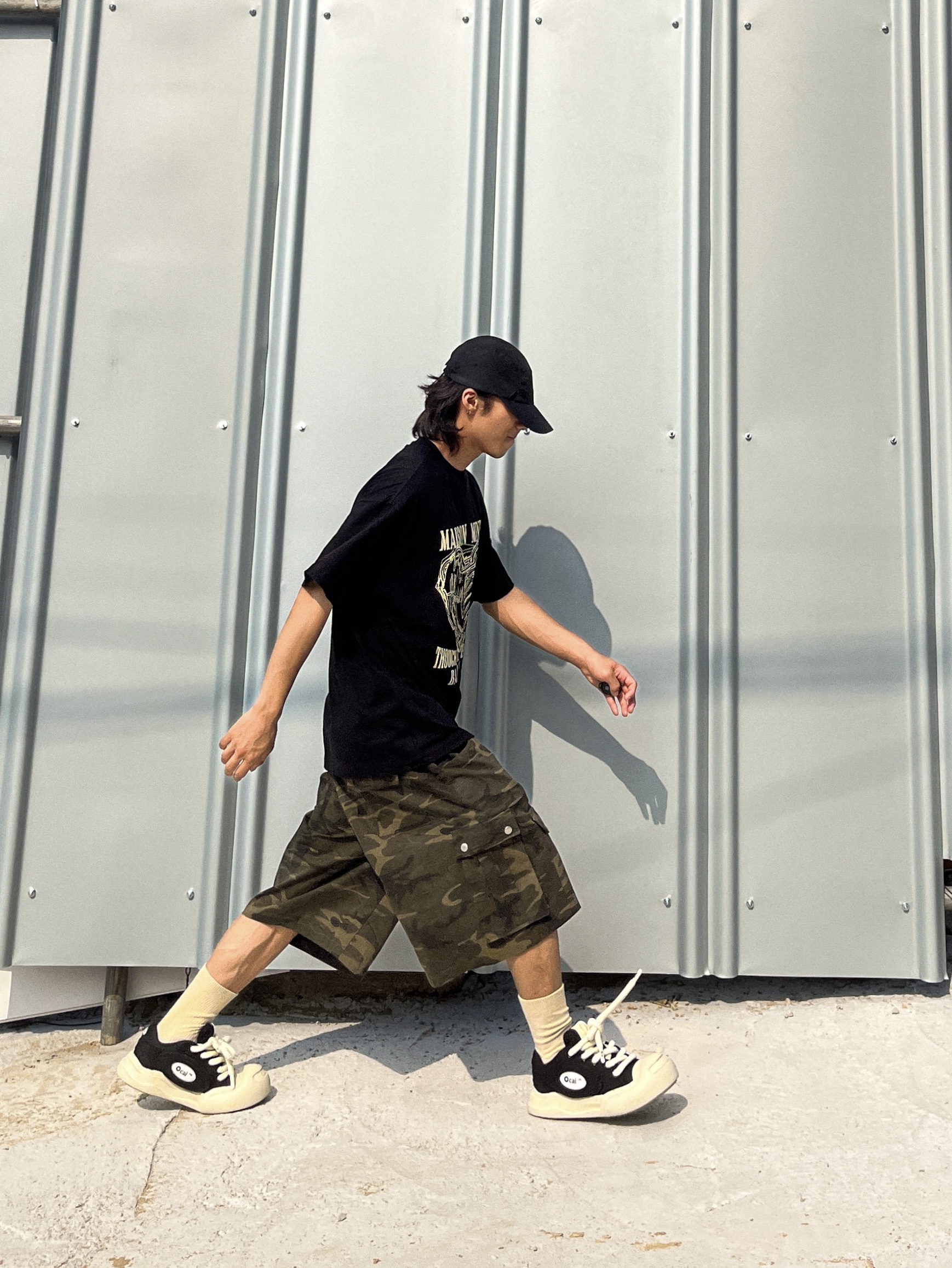 Millo Archive Vintage Washed Cargo Bermuda Pants Camo Brown 착용 스타일 - 2