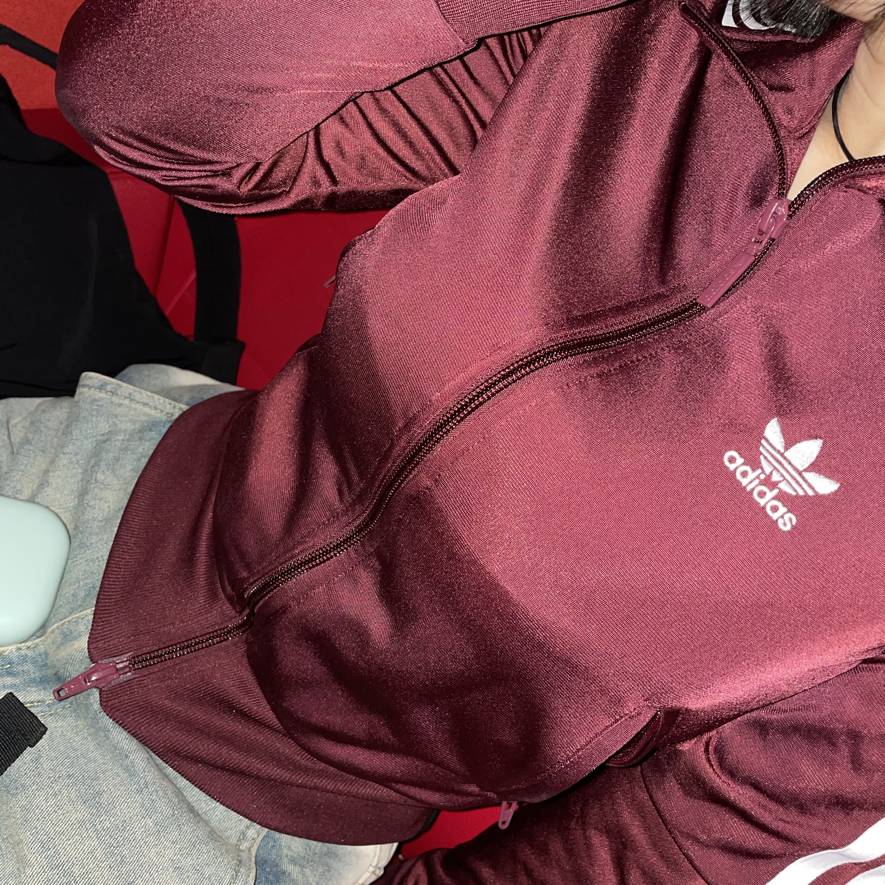 (W) Adidas Adicolor Classic  Firebird Track Jacket Shadow Red - KR Sizing 착용 스타일
