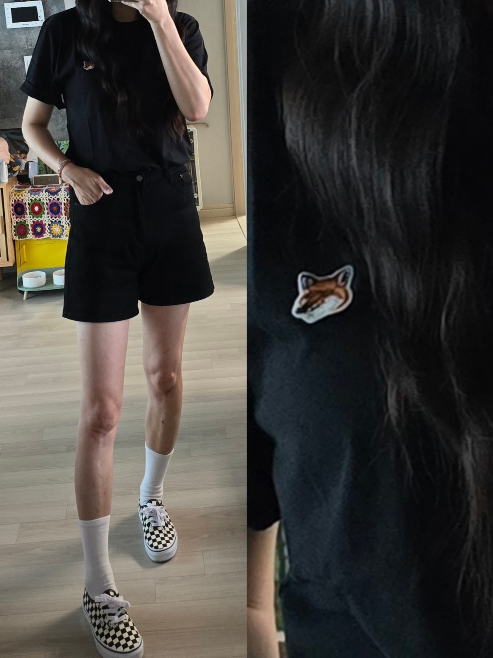 Maison Kitsune Fox Head Patch Classic T-Shirt Black 착용 스타일