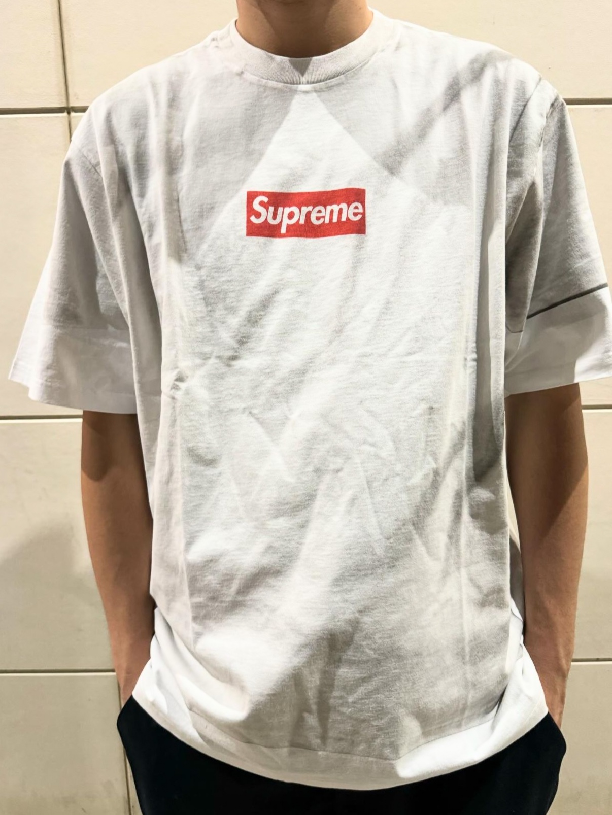 Supreme x MM6 Maison Margiela Box Logo T-Shirt White - 24SS 착용 스타일
