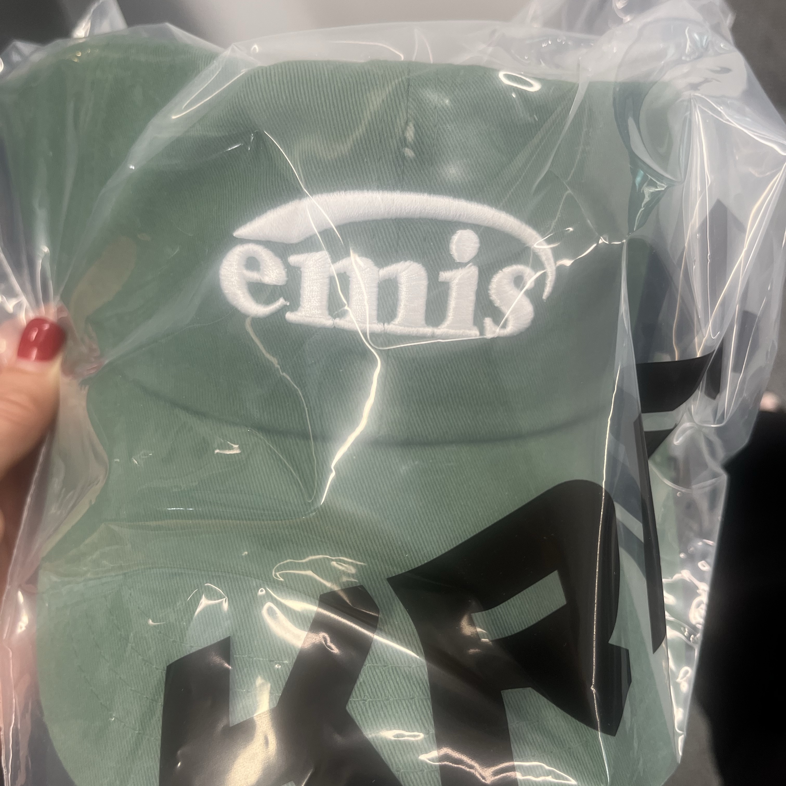Emis New Logo Emis Cap Green 착용 스타일