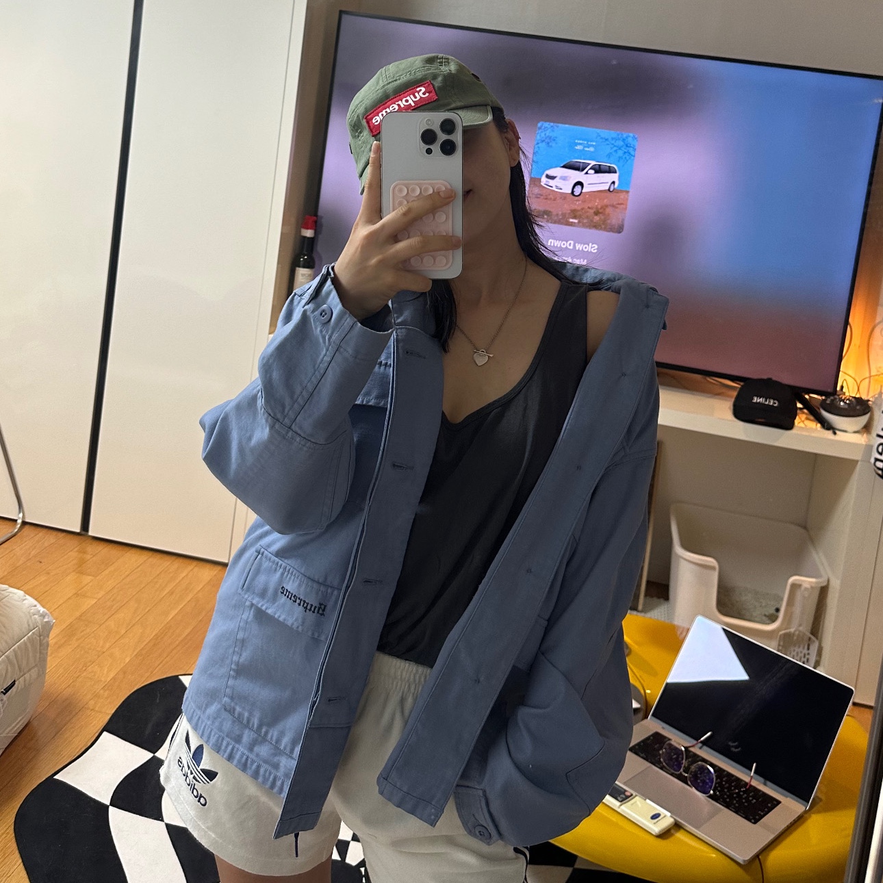 Supreme x Melvins BDU Jacket Light Blue - 24SS, Supreme Military Camp Cap Olive - 24SS 착용 스타일 - 1