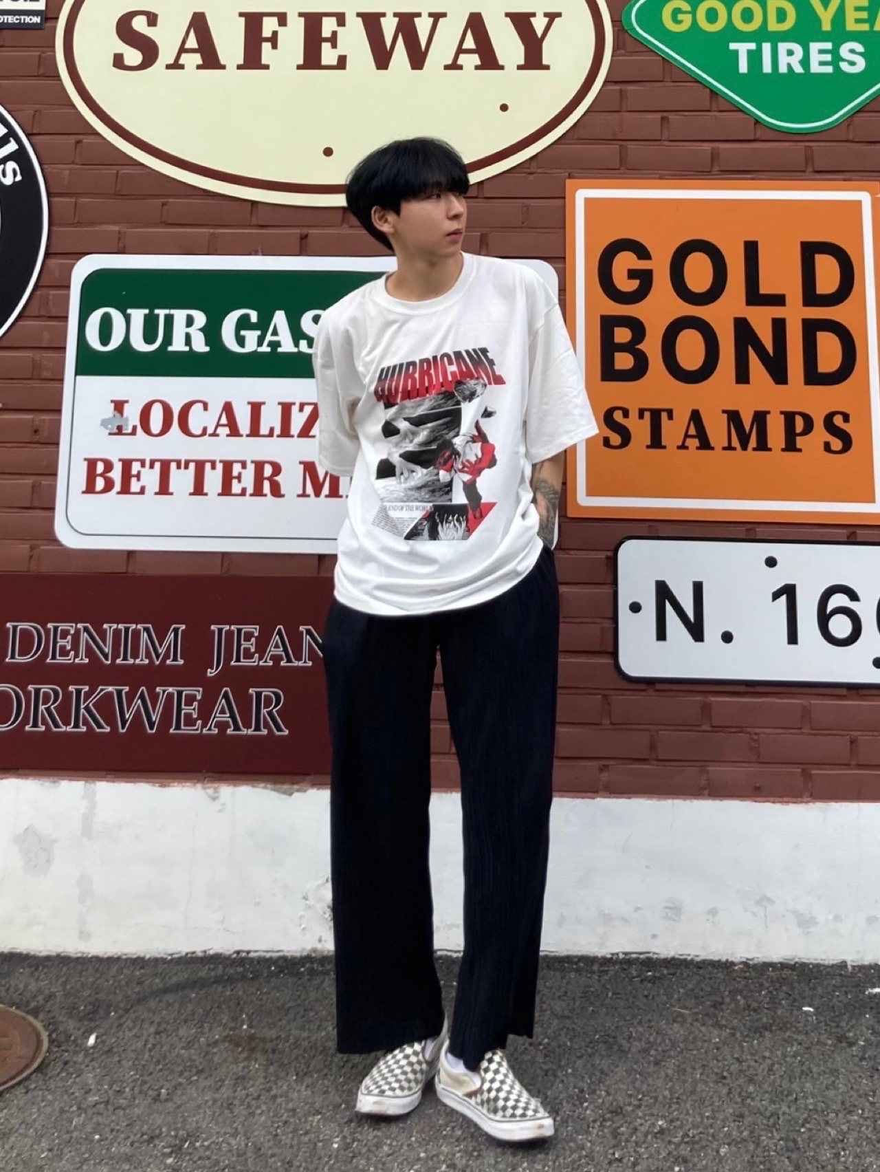 Vans Slip-On Checkerboard 착용 스타일 - 1