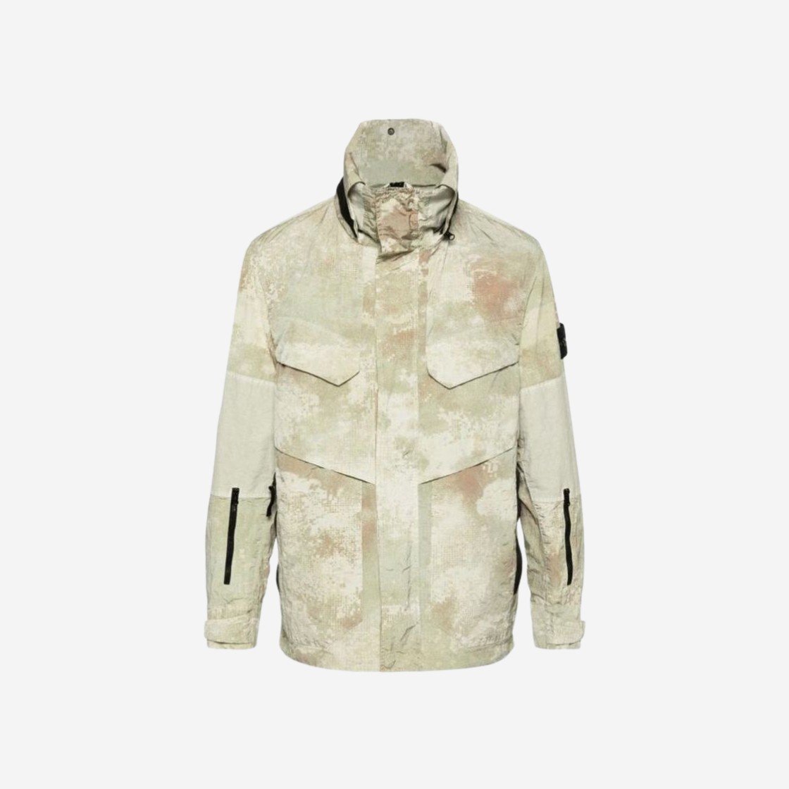 Stone Island 438E1 Dissolving Grid Camo on Econyl Regenerated Nylon Hooded Jacket Ecru - 24SS 상세 이미지 1