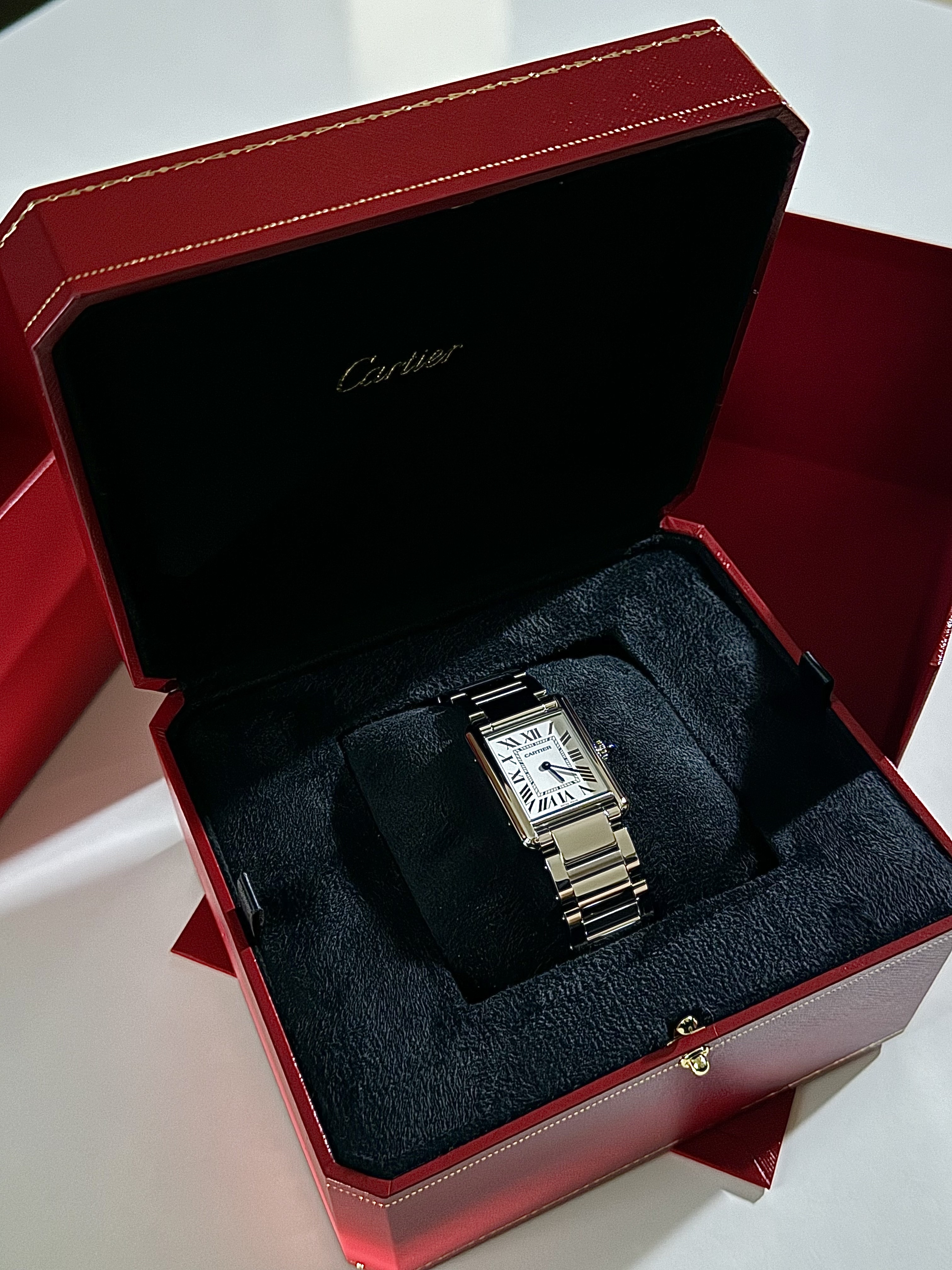 Cartier Tank Must Watch Large Quartz Steel Bracelet Steel 착용 스타일 - 1