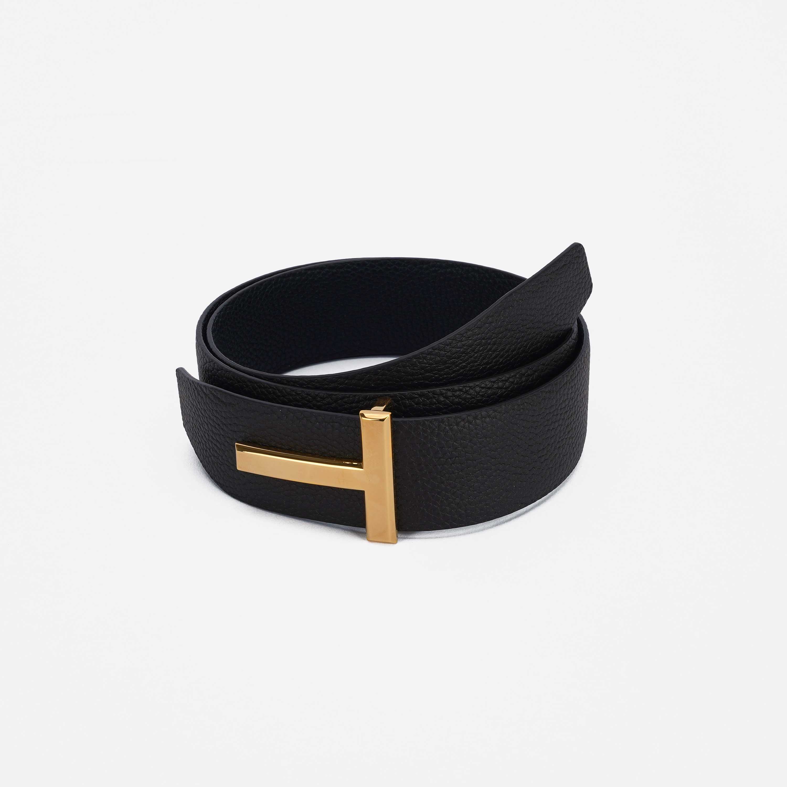 Tom Ford Soft Grain Leather T Icon Belt Brown Black