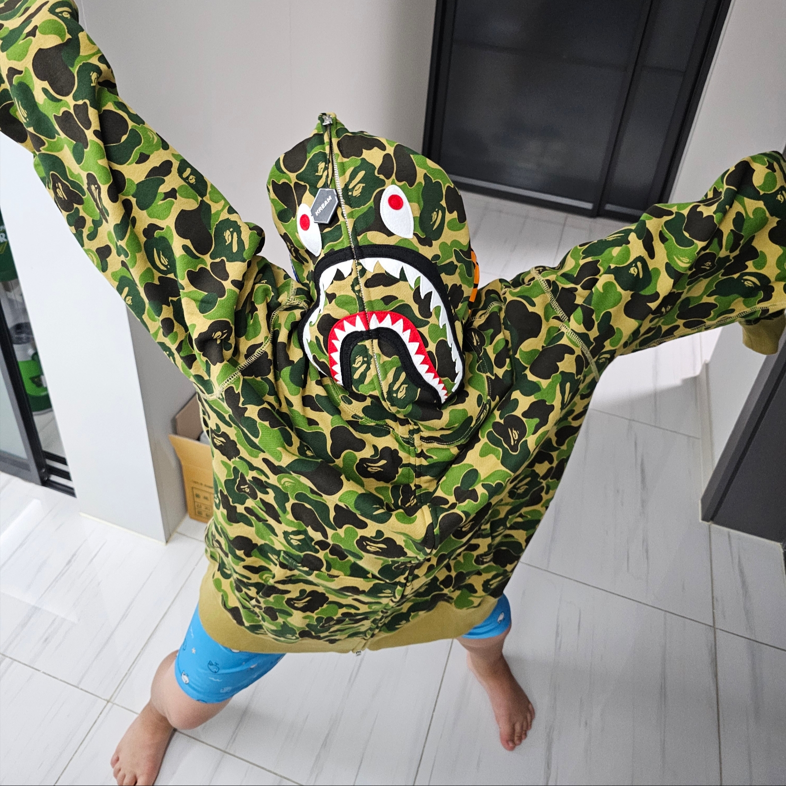 BAPE ABC Camo Shark Full Zip Hoodie Green 착용 스타일