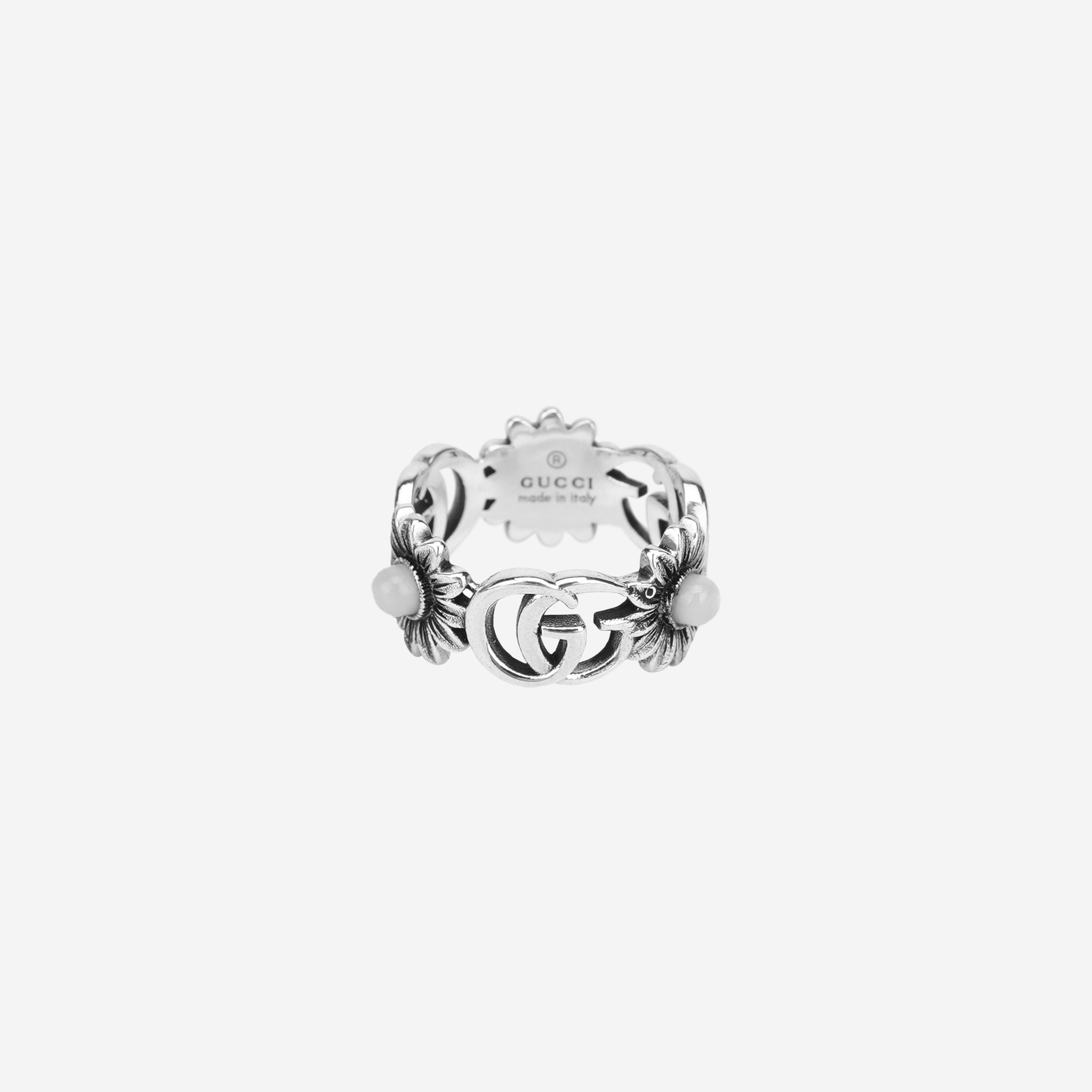 Gucci Double G Mother Of Pearl Ring Silver Aged Finish