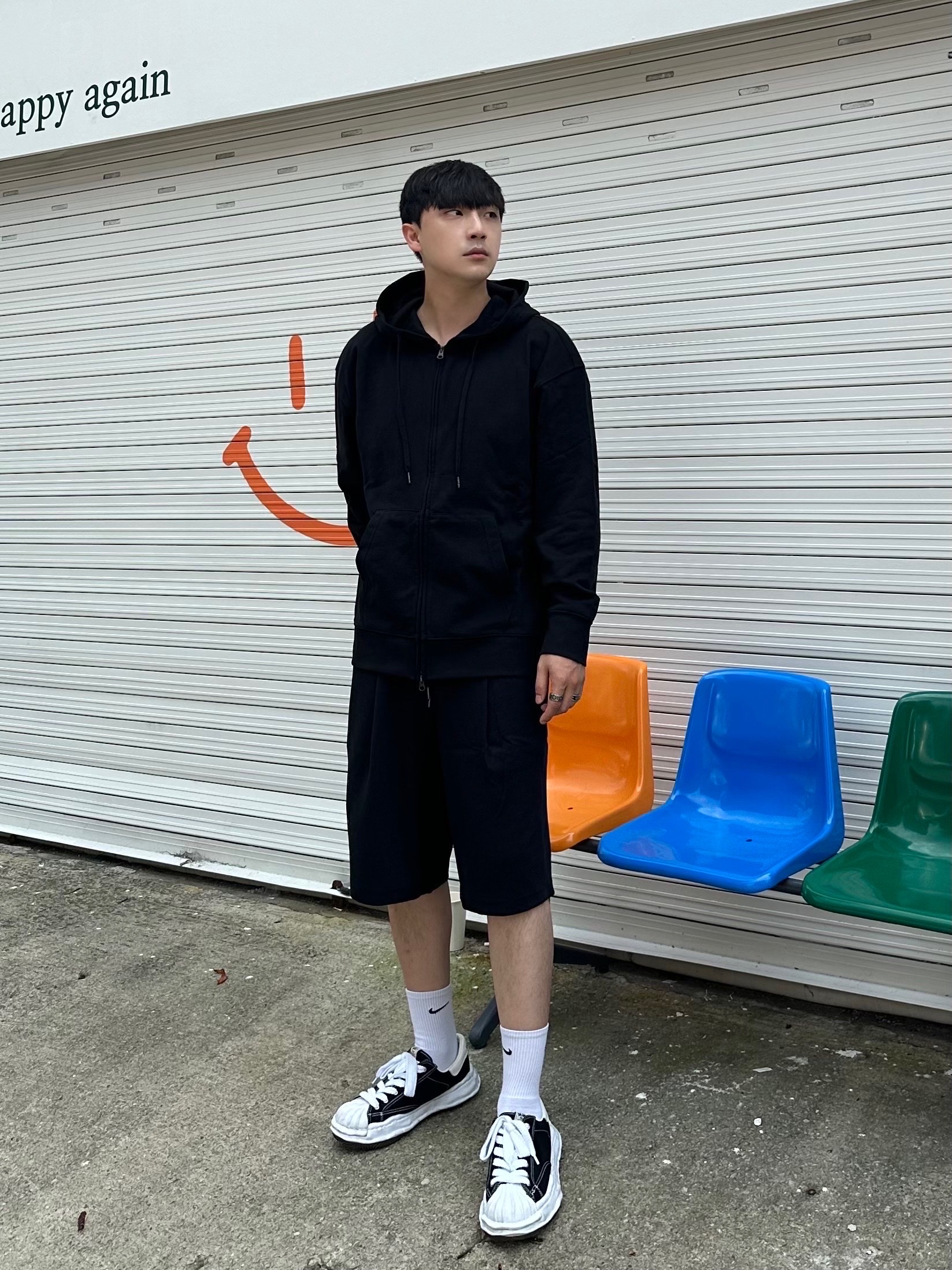 Maison Mihara Yasuhiro Peterson OG Sole Canvas Low Sneakers Black 착용 스타일 - 2