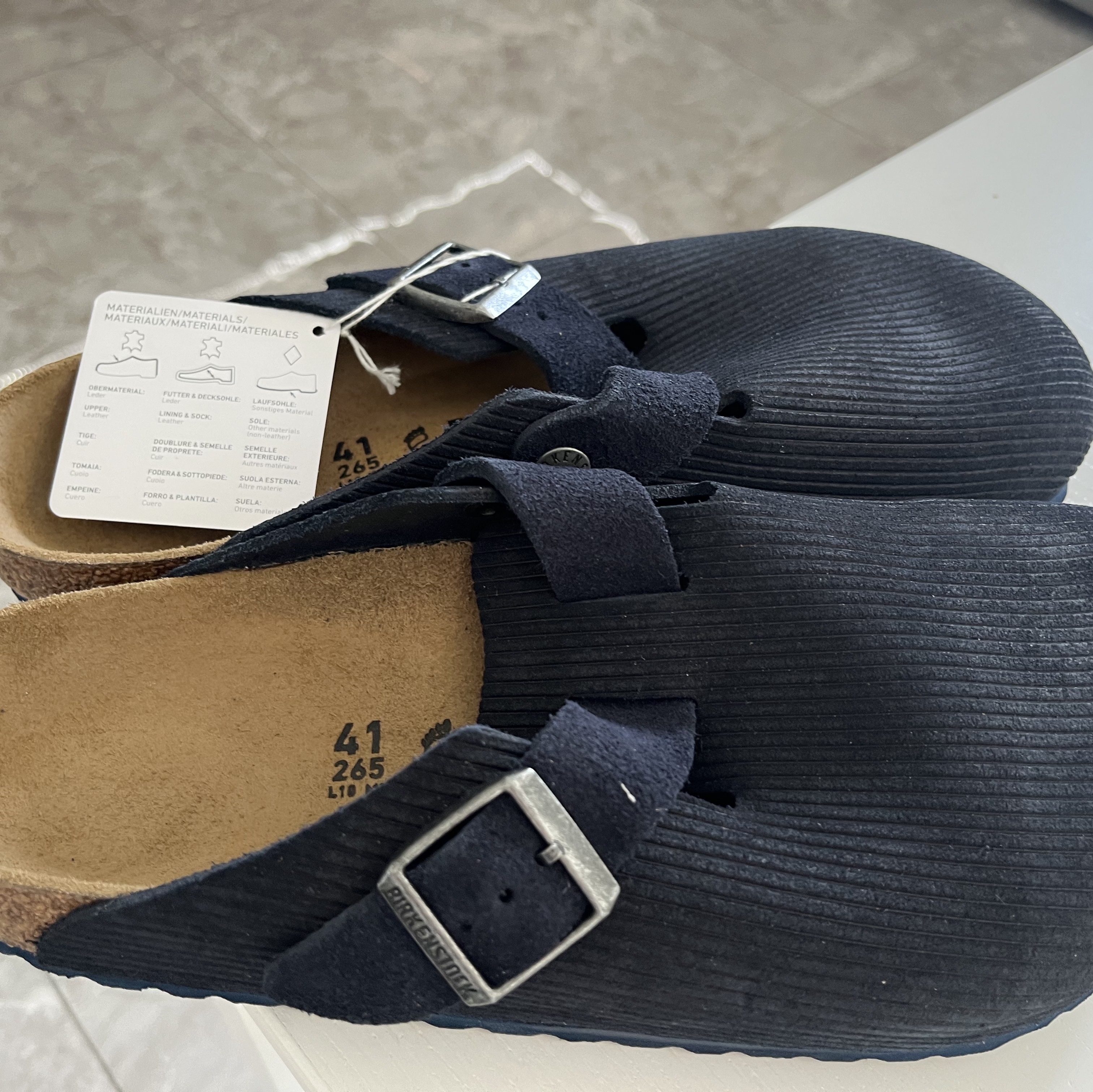 Birkenstock Boston Soft Footbed Suede Leather Midnight Blue - Regular 착용 스타일 - 1