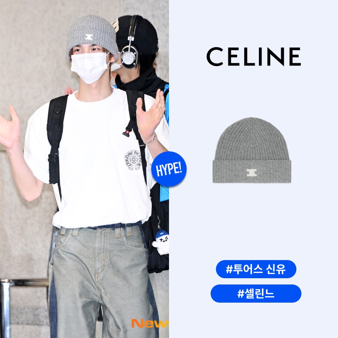 (W) Celine Triomphe Beanie in Heritage Cashmere Medium Grey 착용 스타일 - 1
