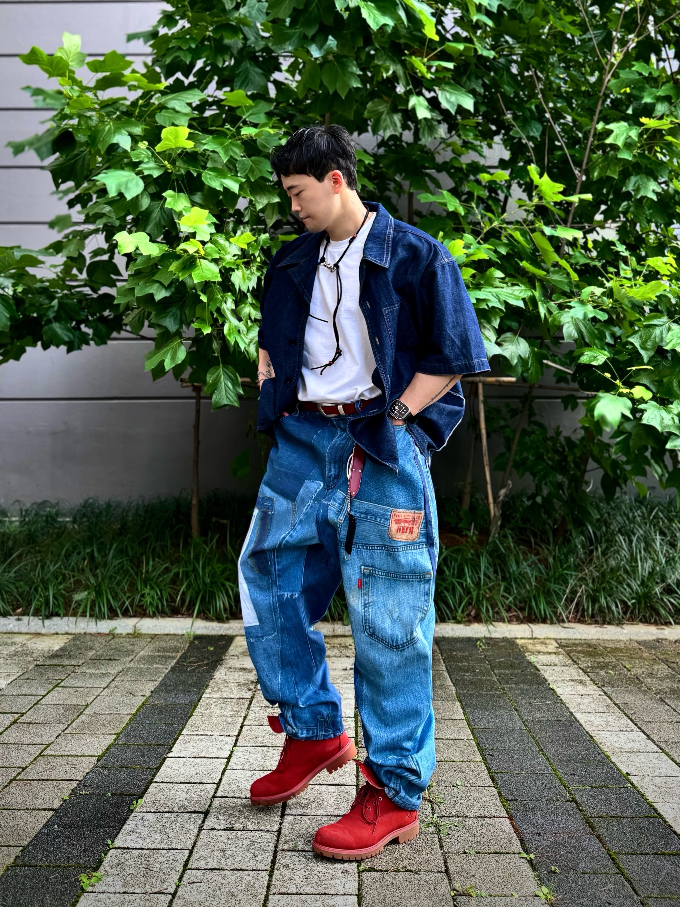 Matin Kim Western Style Belt Red, Timberland Premium 6 inch Waterproof Boot Red - Wide 착용 스타일 - 1