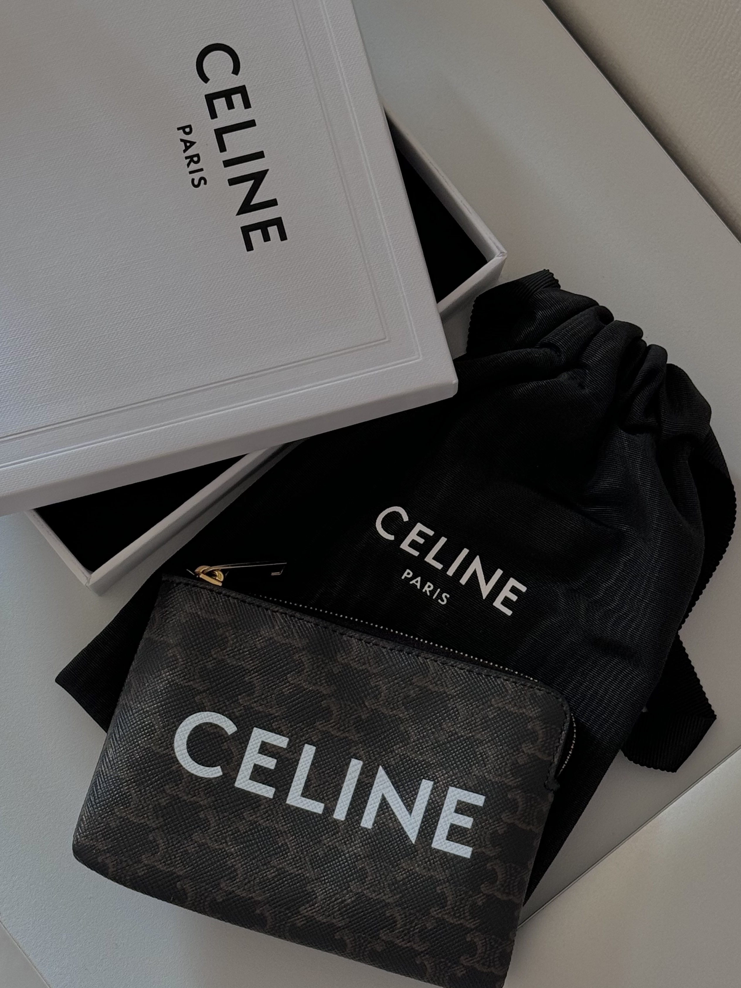 Celine Coin & Card Pouch in Triomphe Canvas Black 착용 스타일