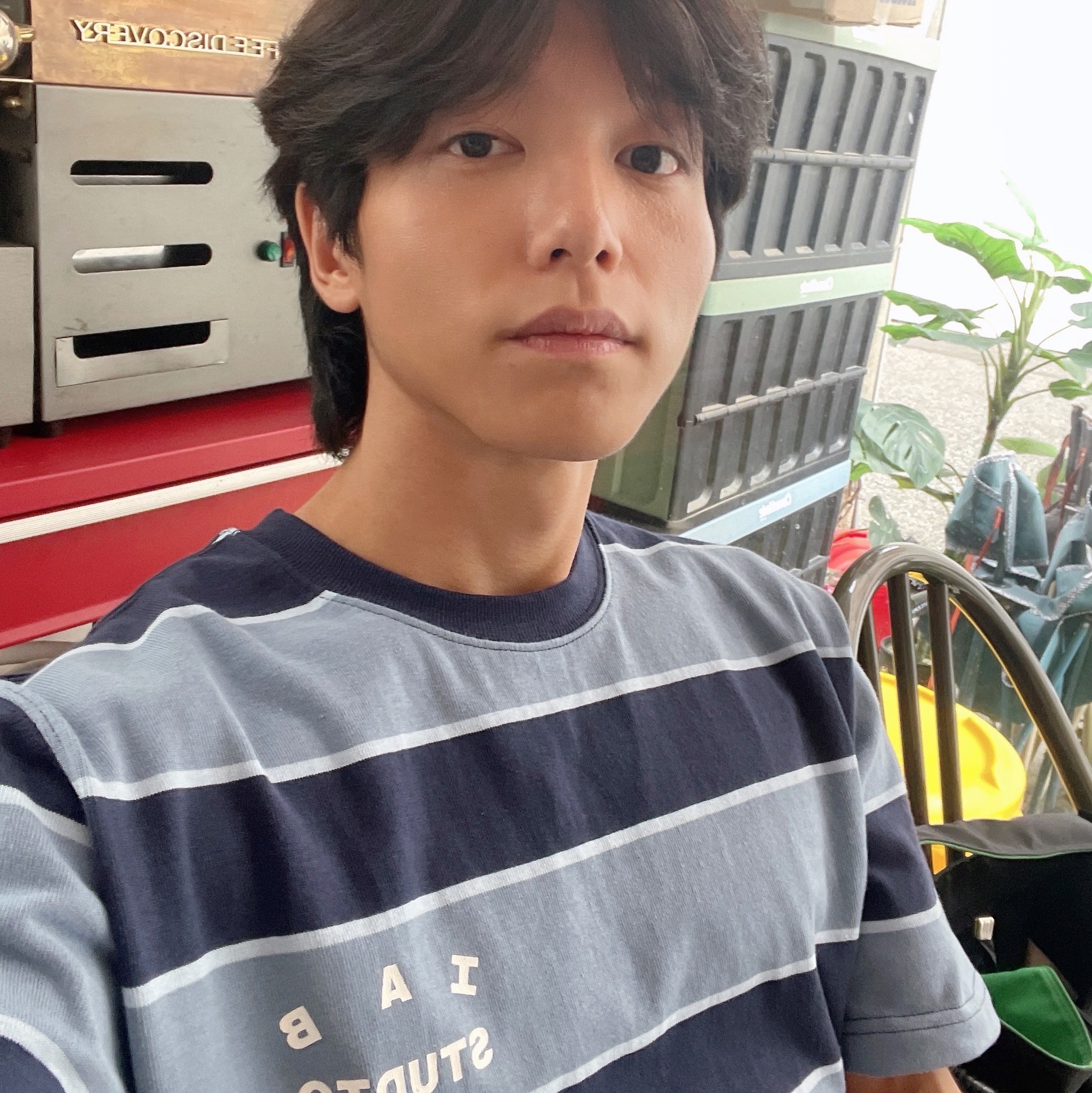 IAB Studio Striped T-Shirt Blue White 착용 스타일