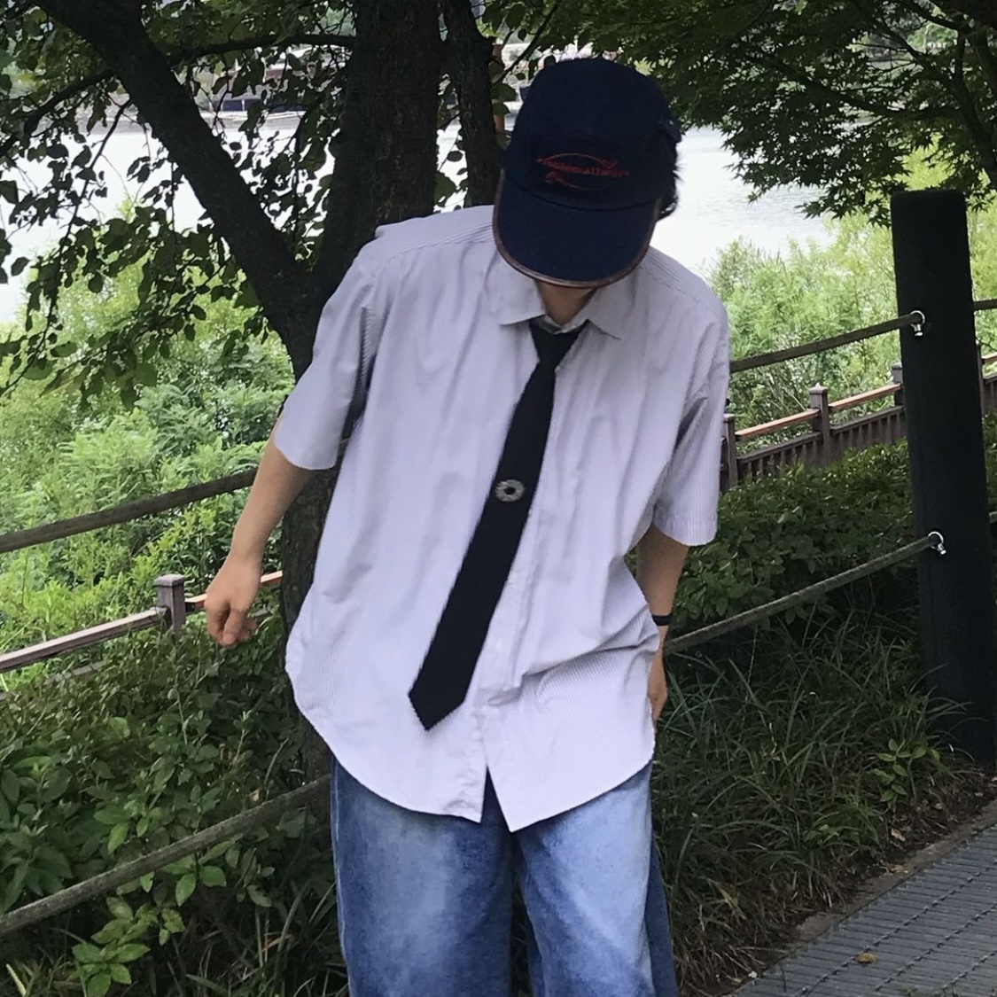 Problemallways Logo Denim Pocket Camp Cap Blue 착용 스타일 - 3