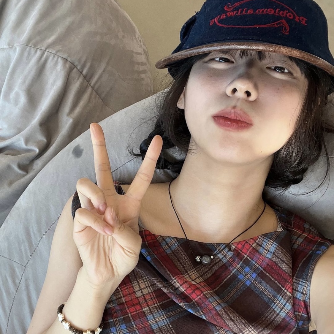 Problemallways Logo Denim Pocket Camp Cap Blue 착용 스타일 - 2